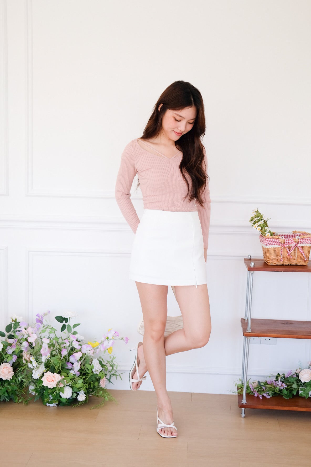 Shanell Basic Side Slit Skorts (White)