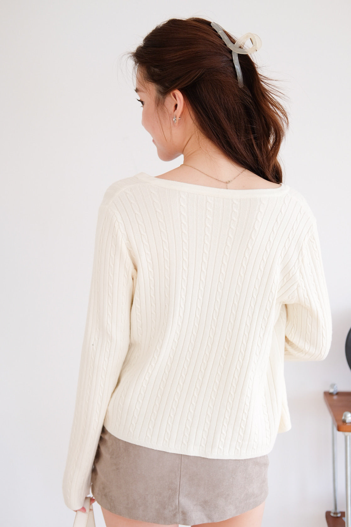 Sharlyn Cable Knit Cardigan (Cream)