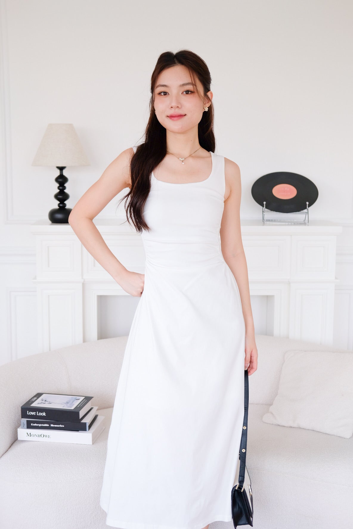 Bernice Cinch Waist Maxi Dress (White)