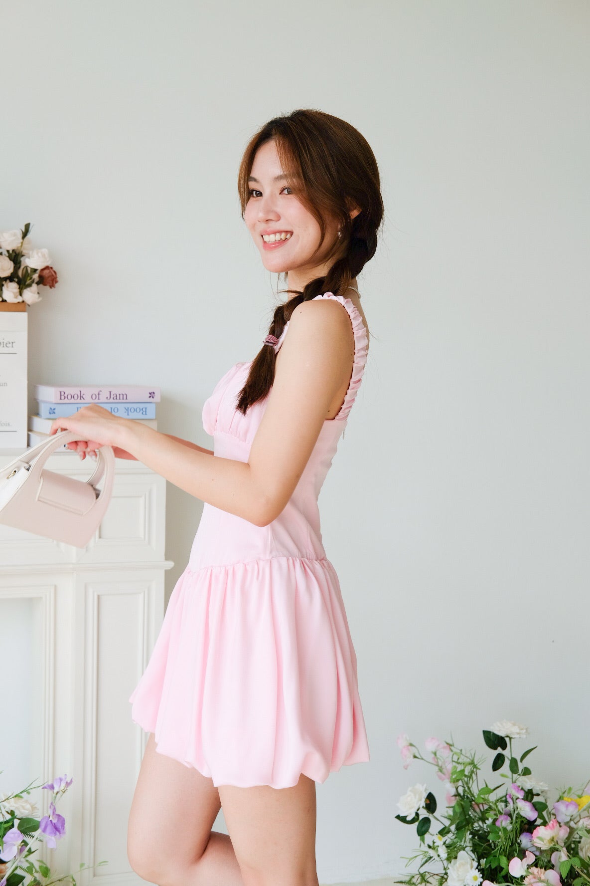 Alesha Ruched Bubble Skater Dress (Flamingo Pink)