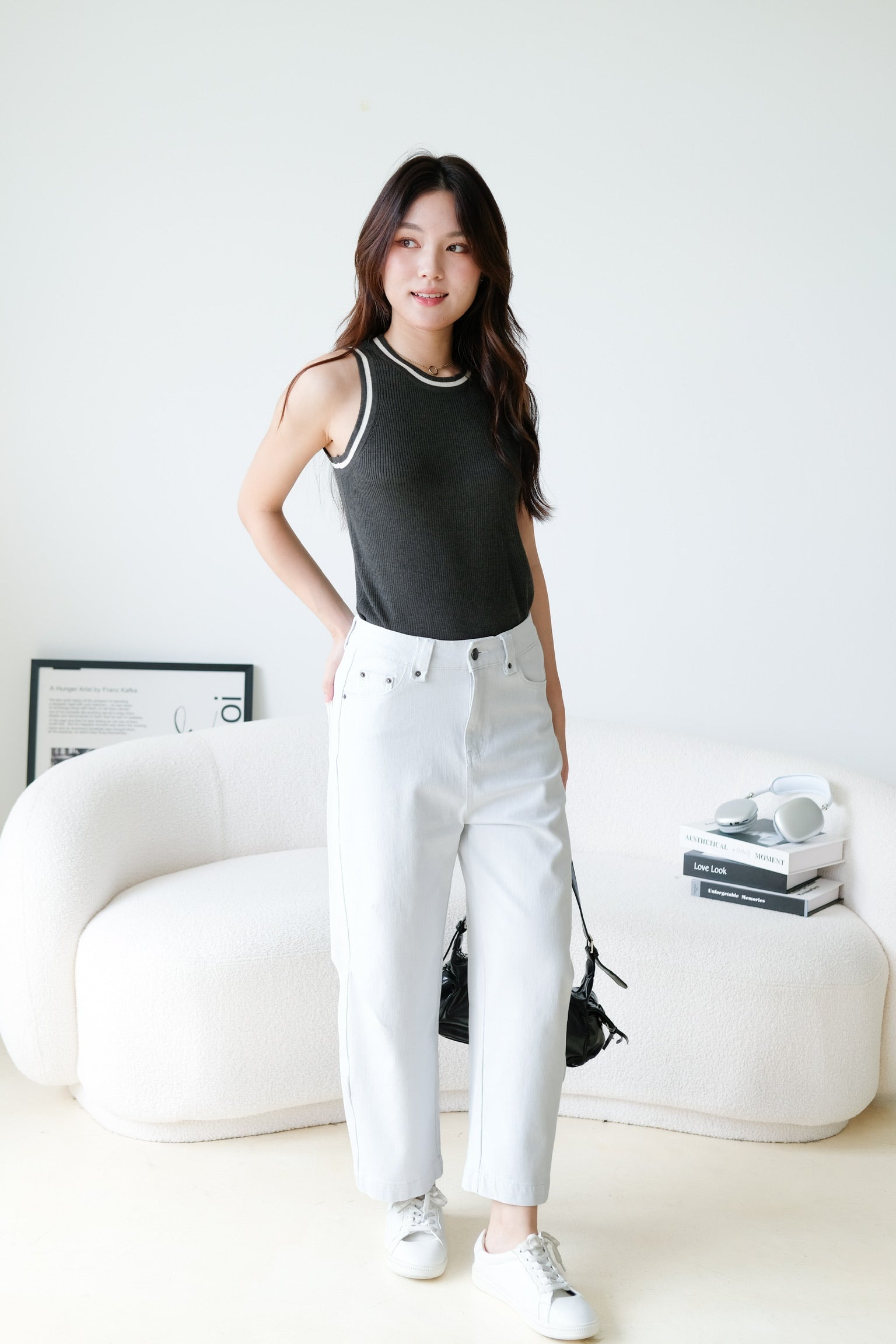 Kyara Contrast Knit Tank Top (Charcoal)