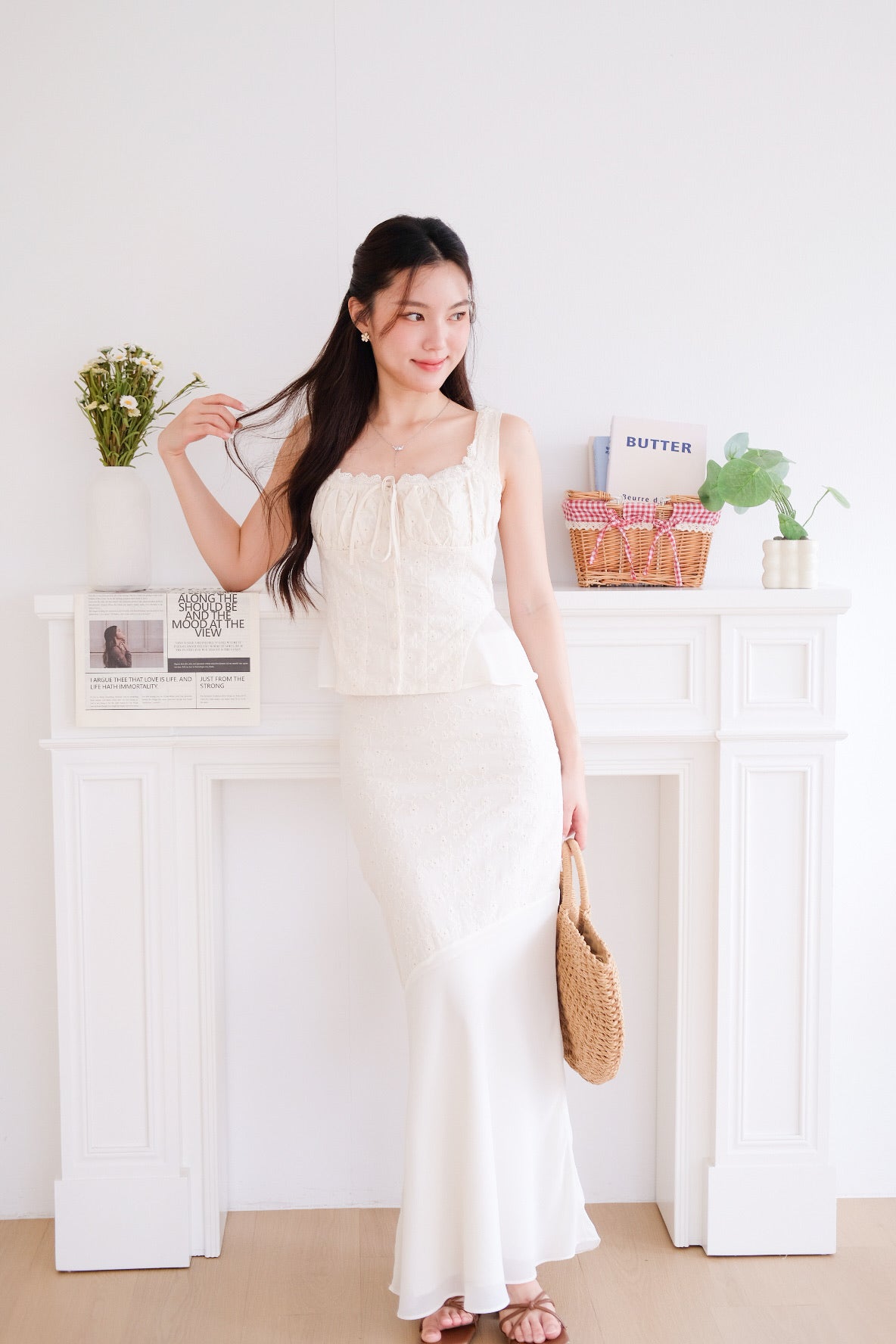 Jacqueline Eyelet Mermaid Maxi Skirt (Cream)
