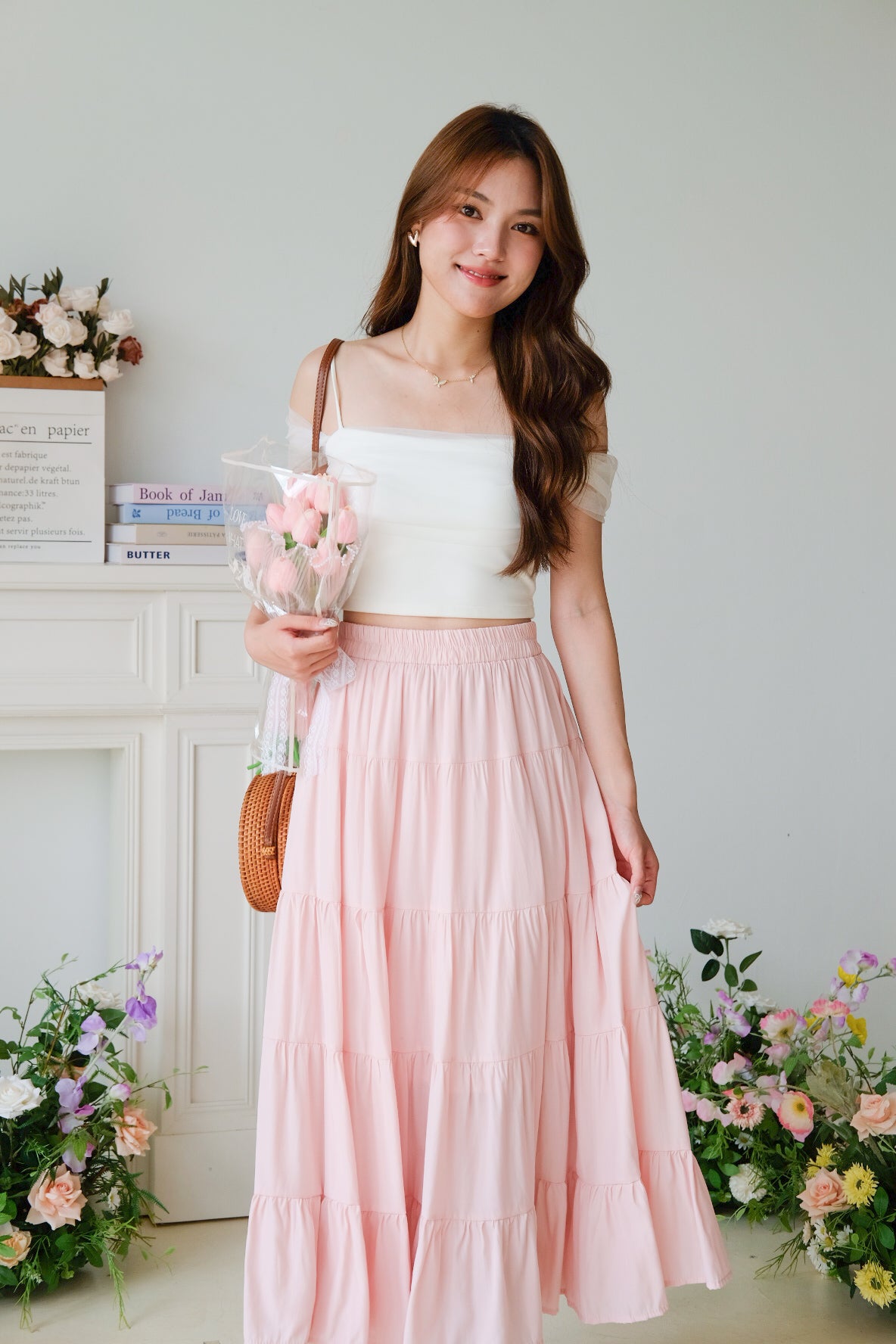 Willa Tiered Maxi Skirt (Pastel Pink)