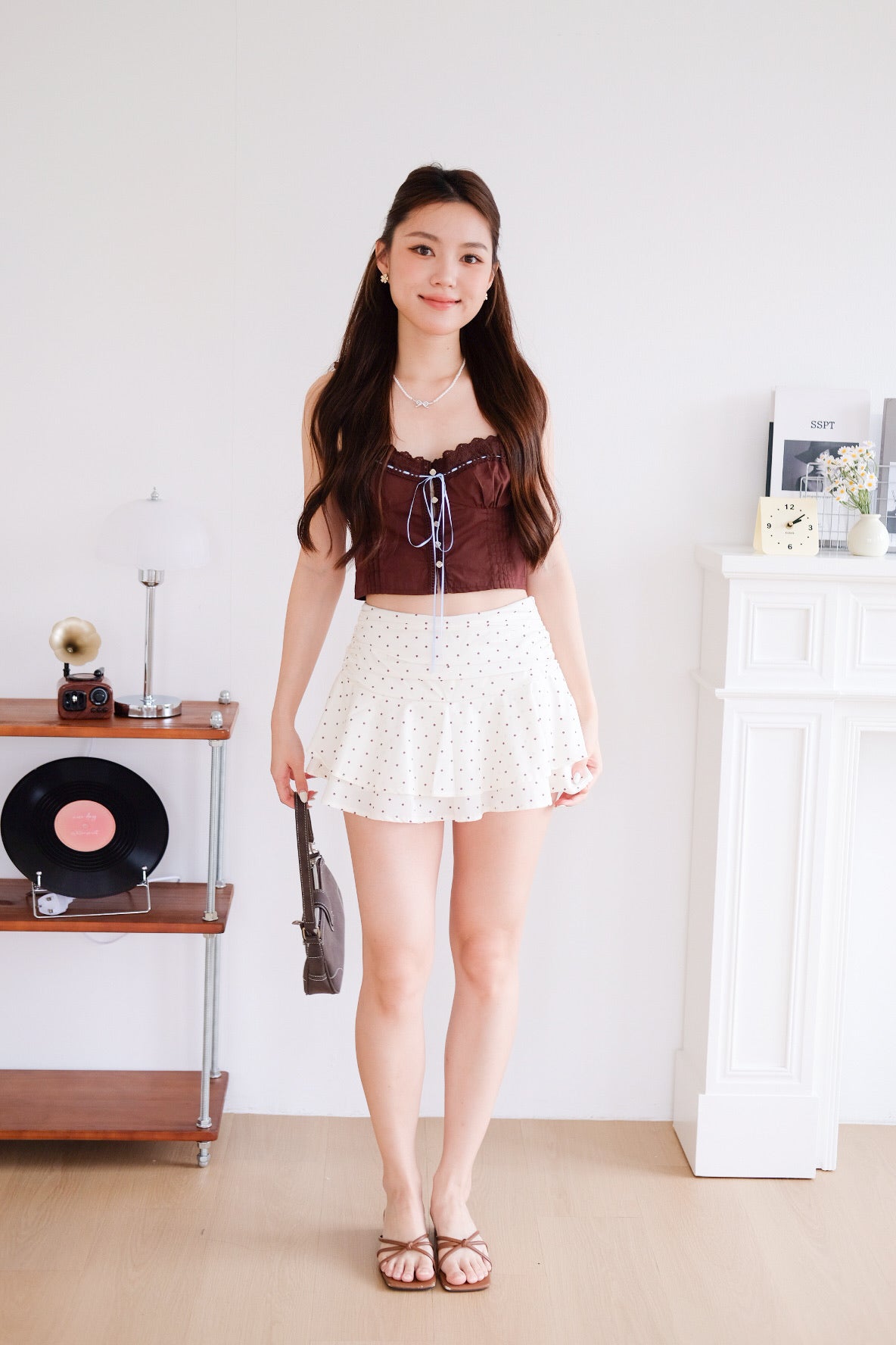Belle Eyelet Coquette Crop Top (Brown)