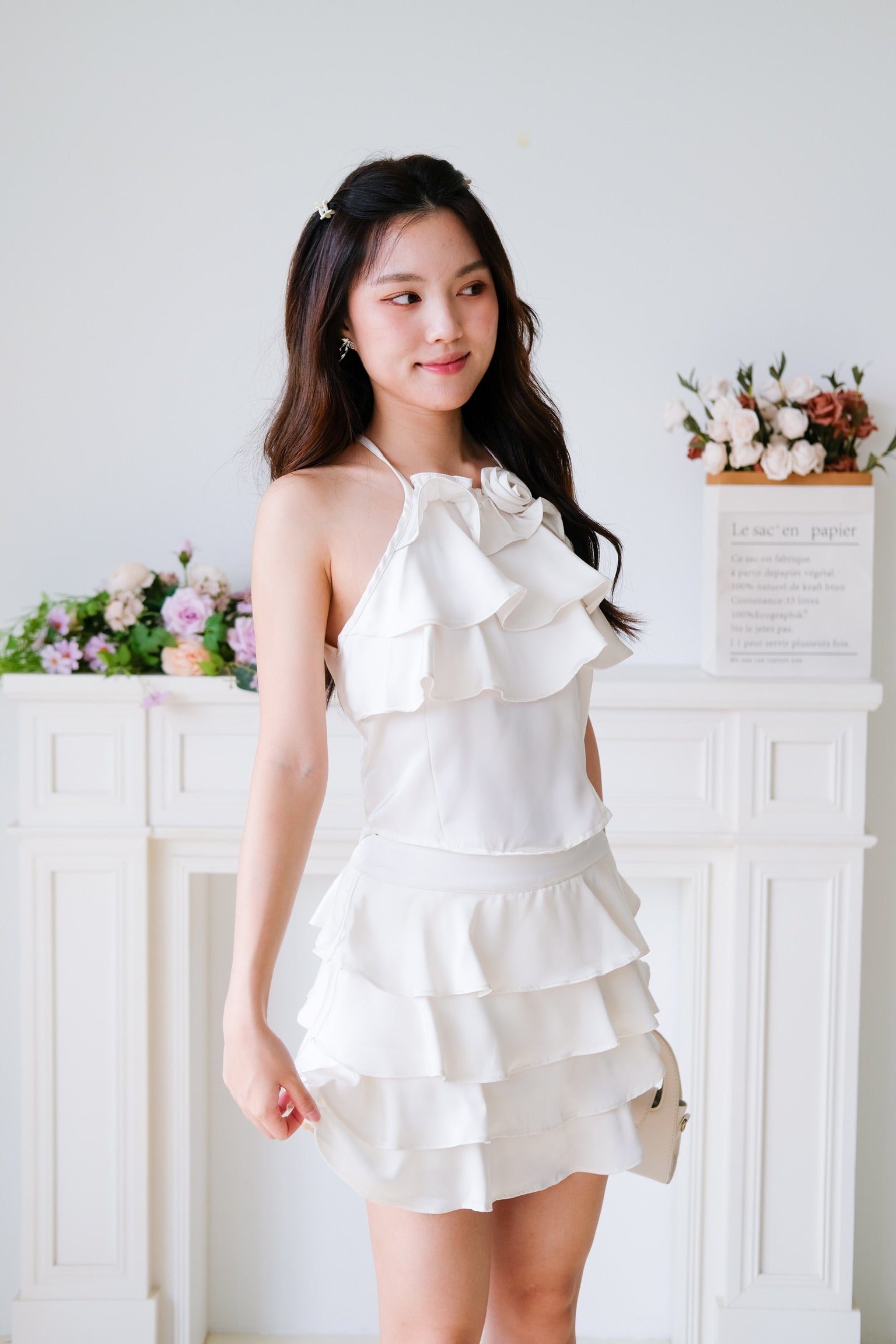 Rosalie Ruffle Tiered Halter Set (Cream)