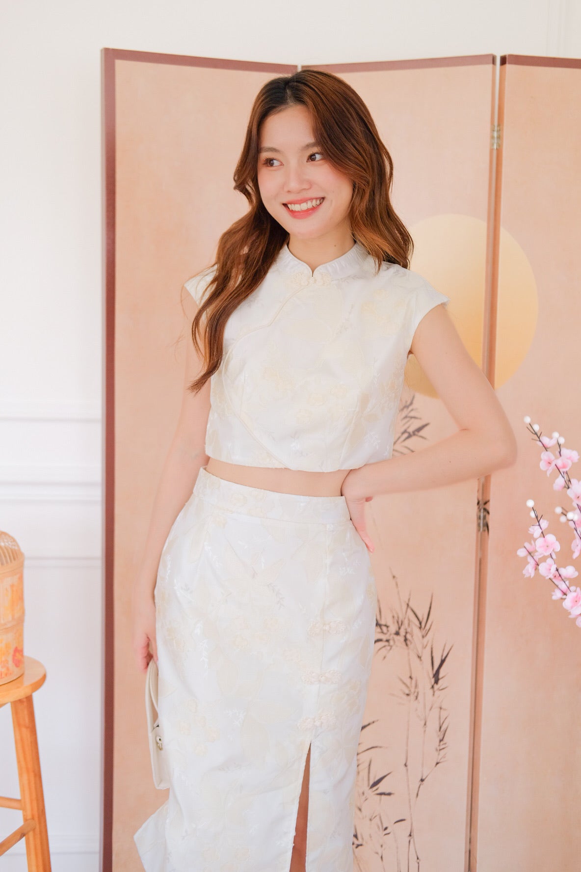 素瑾 Su Jin Floral Midi Cheongsam Set (Cream)