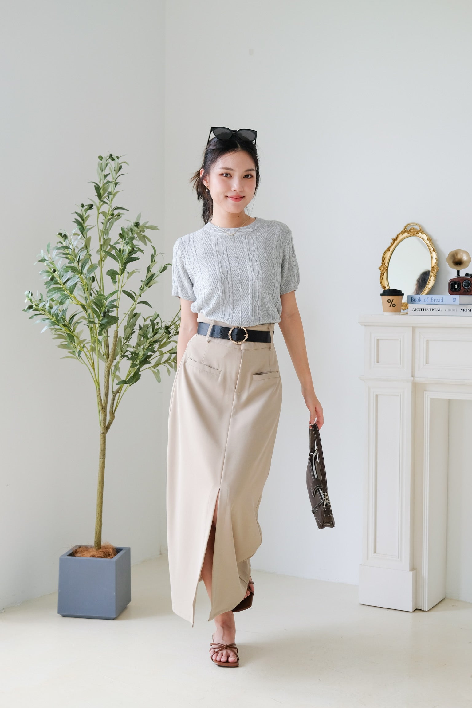 Carey Knit Tee (Light Grey)