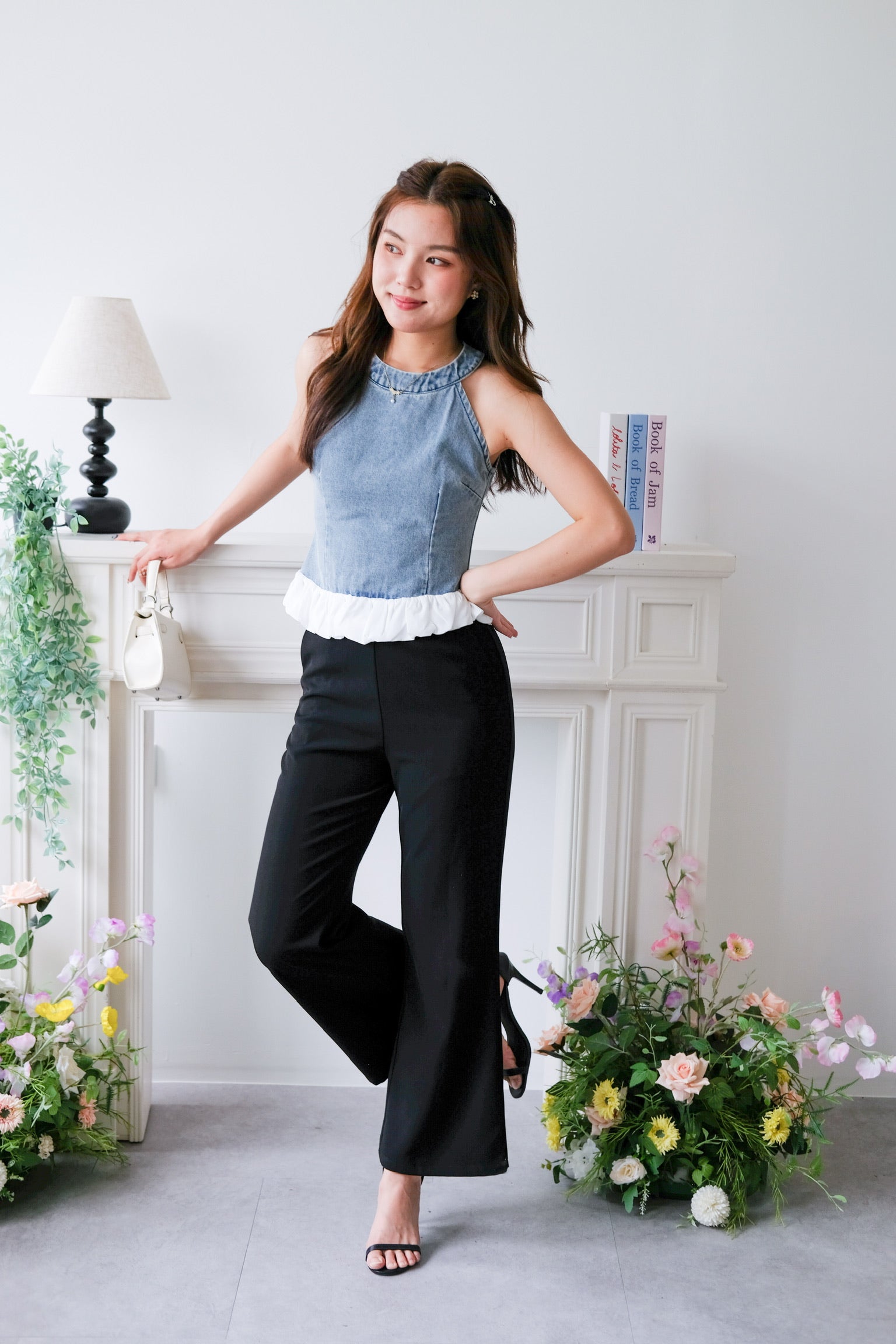 Lica Bubble Cloud Halter Denim Top (Acid Blue)