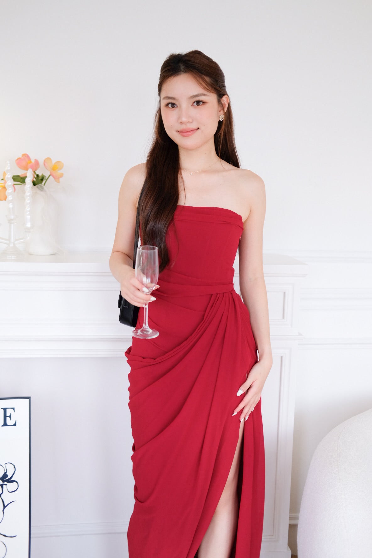 Seraphina Tube Corset Slit Maxi Dress (Red)