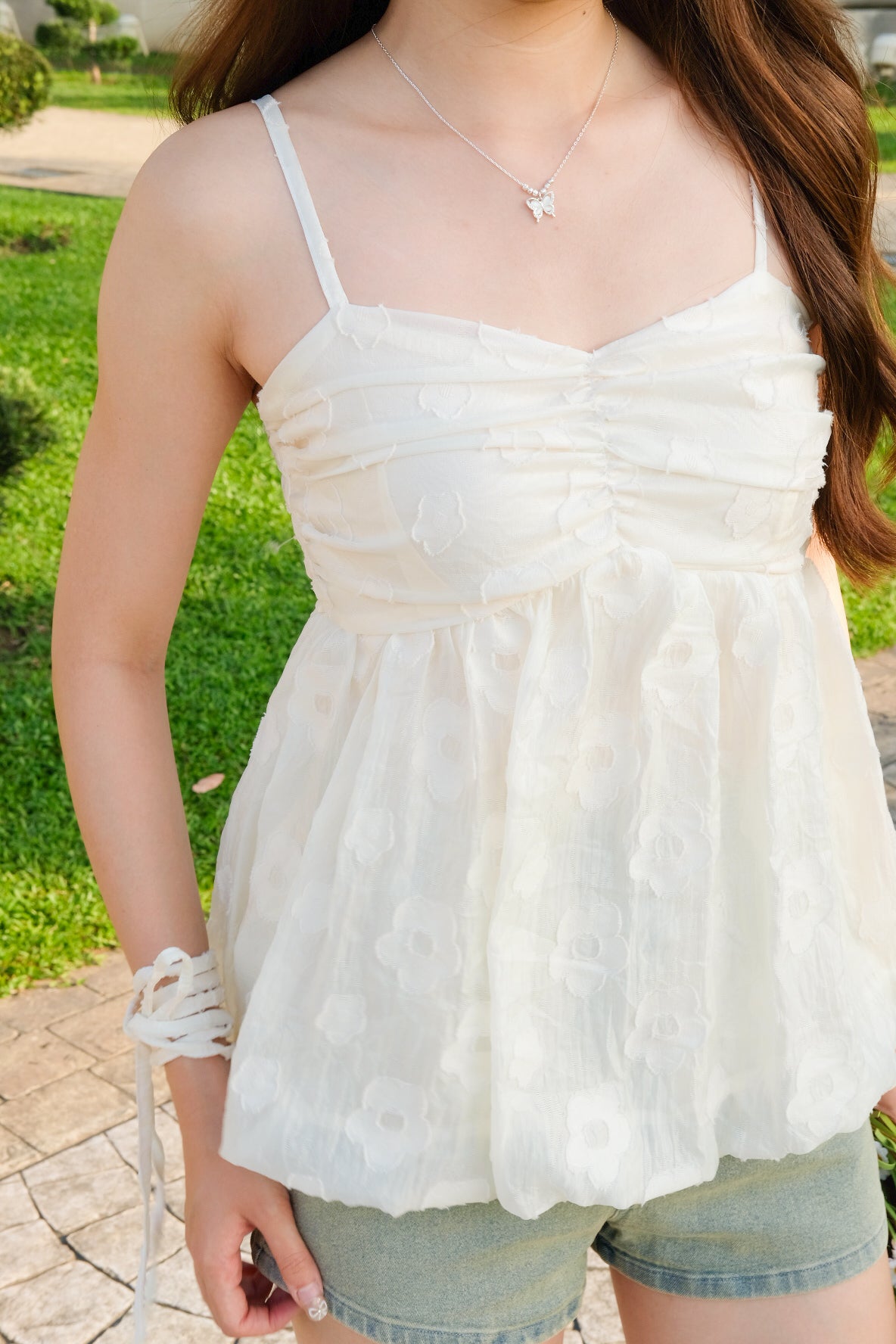 Joey Organza Bubble Babydoll Top (Beige)