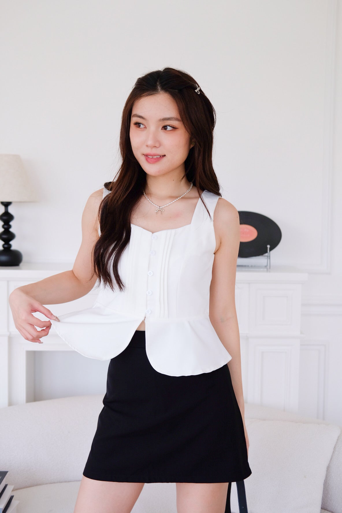 Esther Mini Pleats Flare Top (White)
