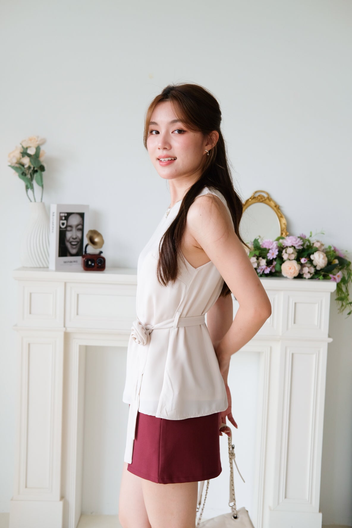 Rosina Chiffon Flare Top (Beige)