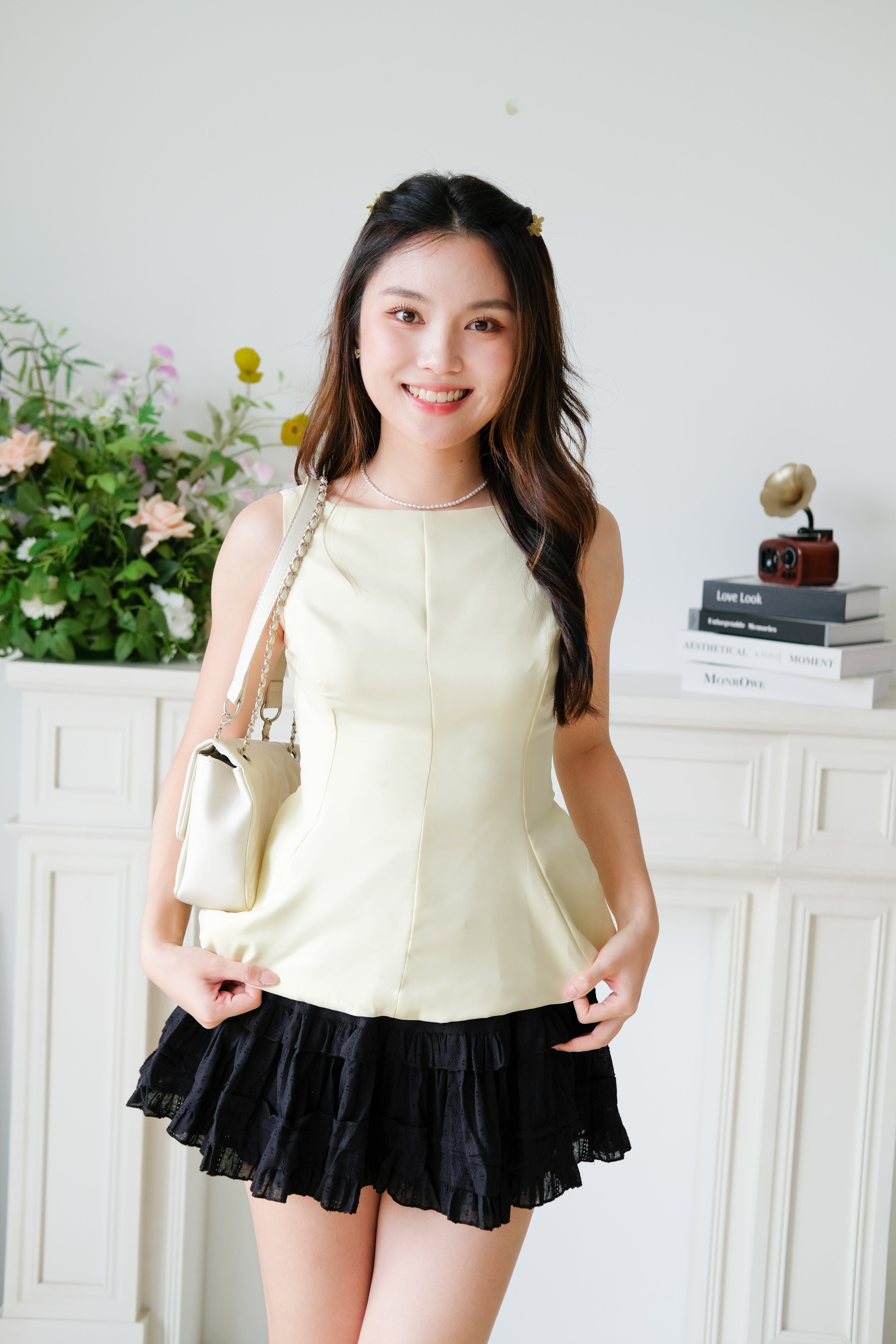 Belle Bareback Peplum Top (Light Yellow)