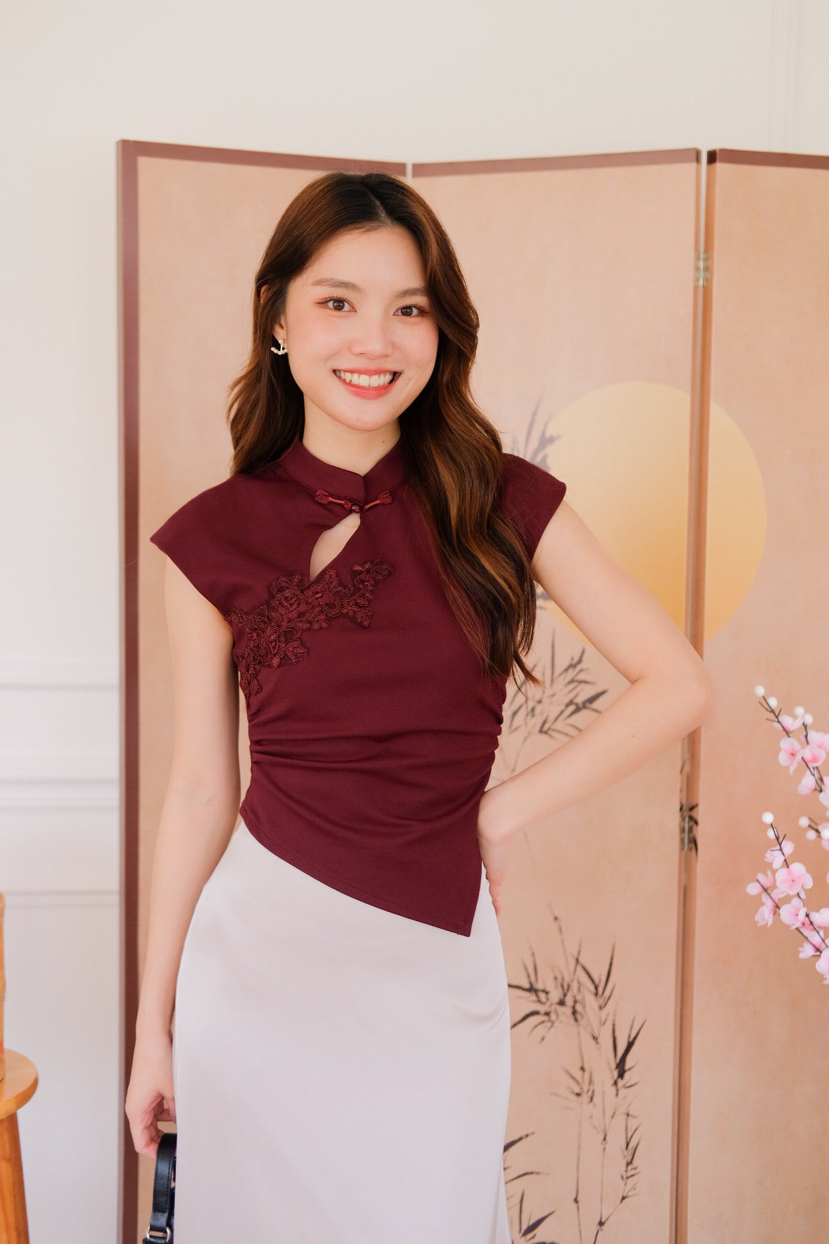 安逸 An Yi Basic Ruched Crop Top (Dark Red)