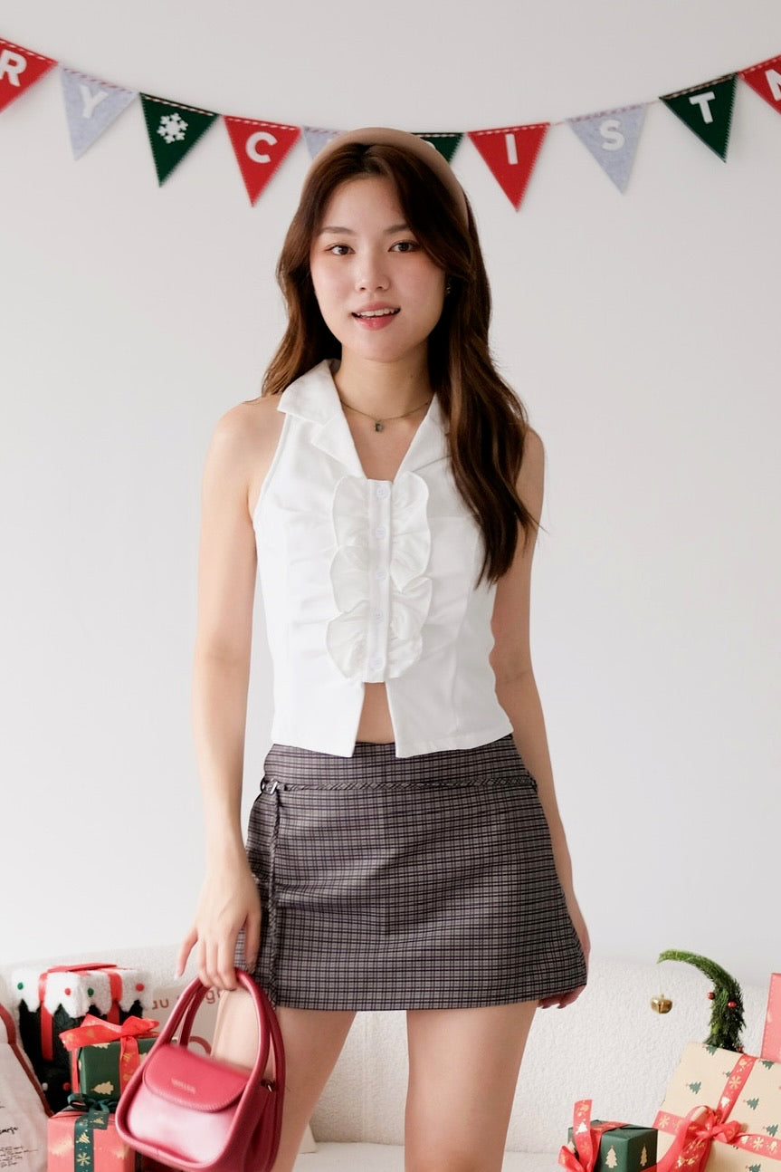 Tasha Mini Belt Skort (Plaid Brown)