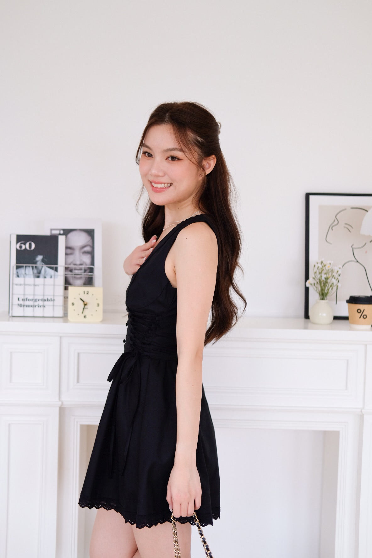 Elaine Lace Up Skater Dress (Black)