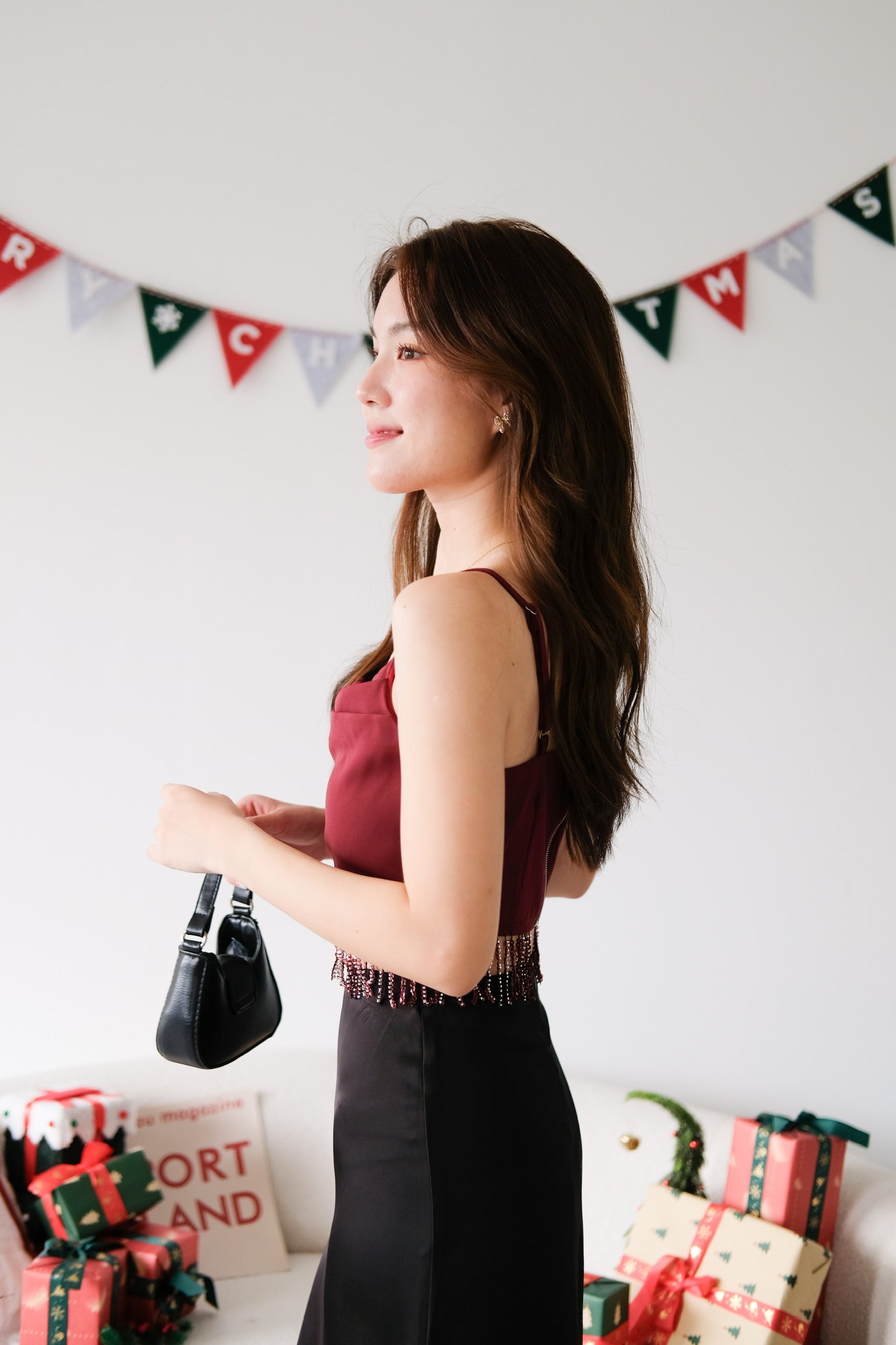 Amaria Embellished Tassel Crop Top (Maroon)