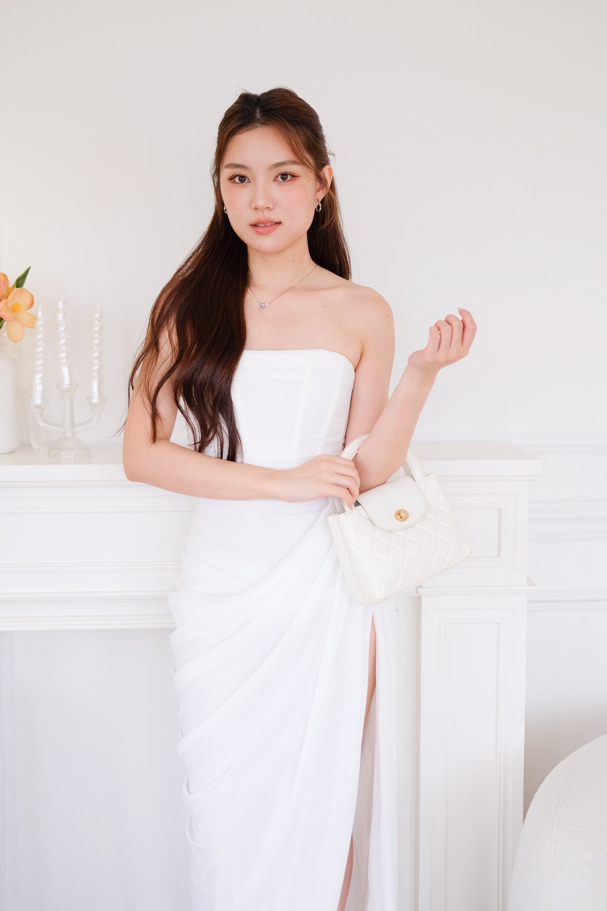 Seraphina Tube Corset Slit Maxi Dress (White)