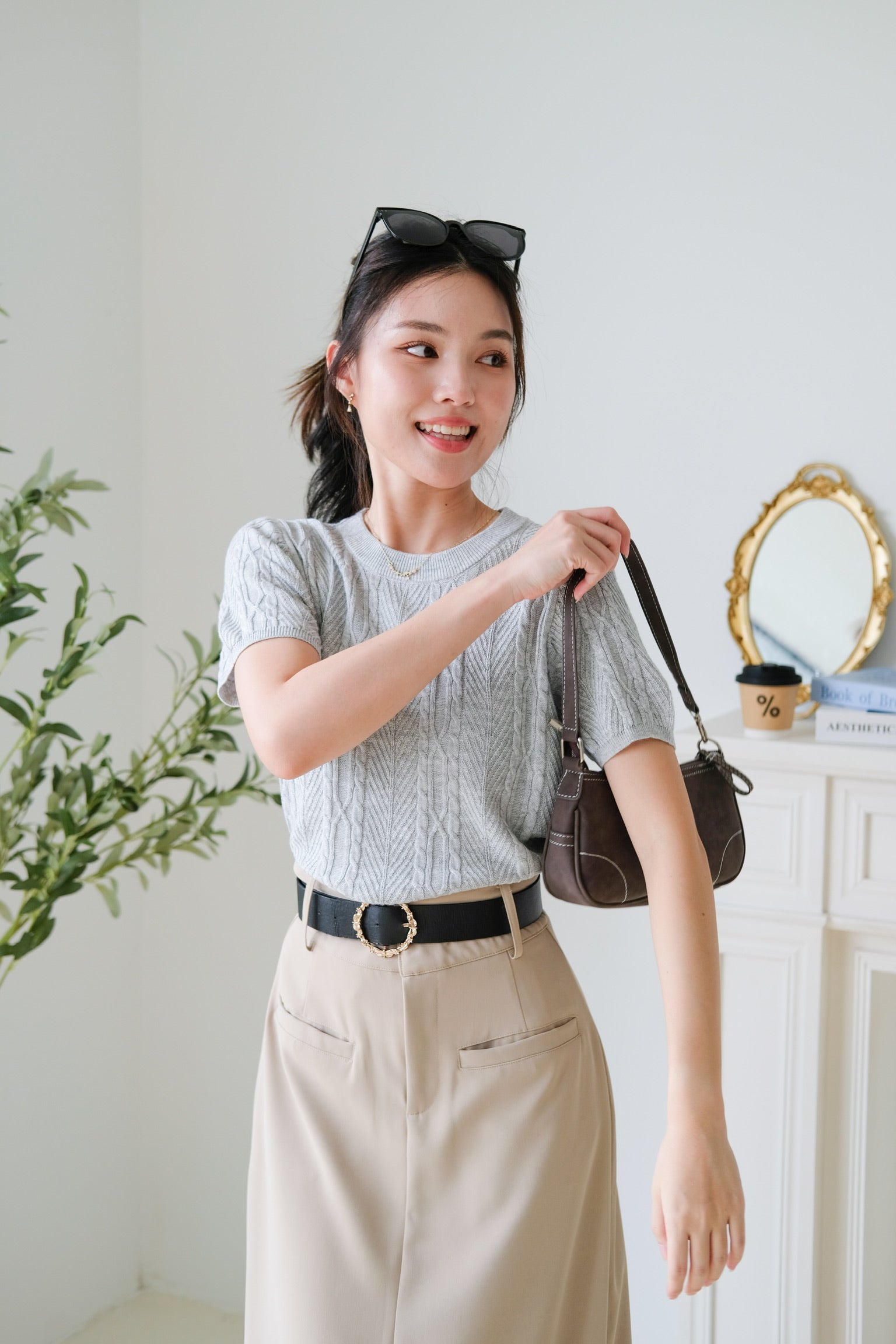 Carey Knit Tee (Light Grey)