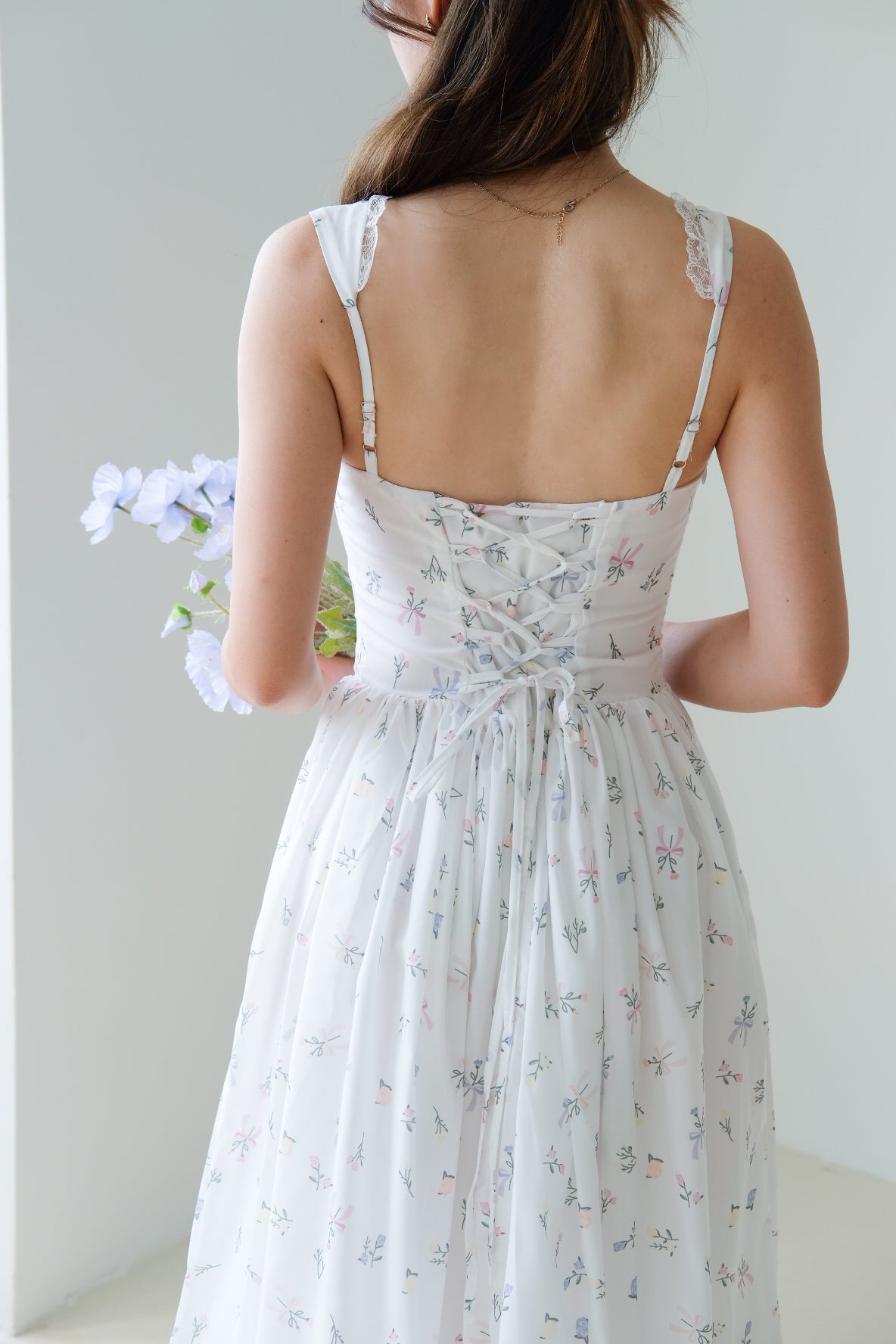 Hallie Floral Lace Corset Maxi Dress (White)