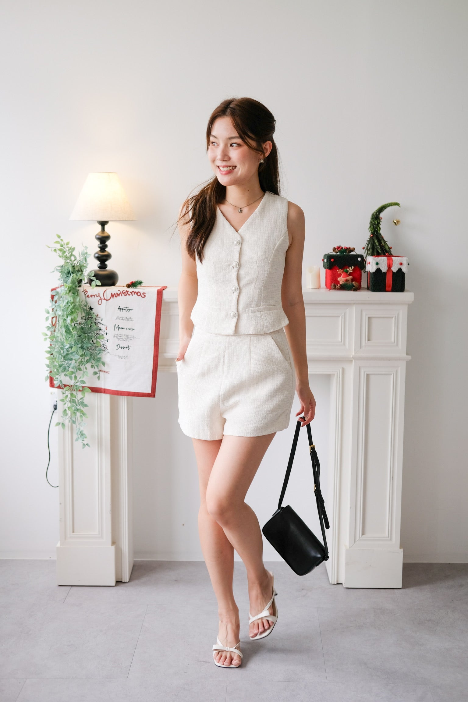 Eleanor Velvet Tweed Set (Cream)