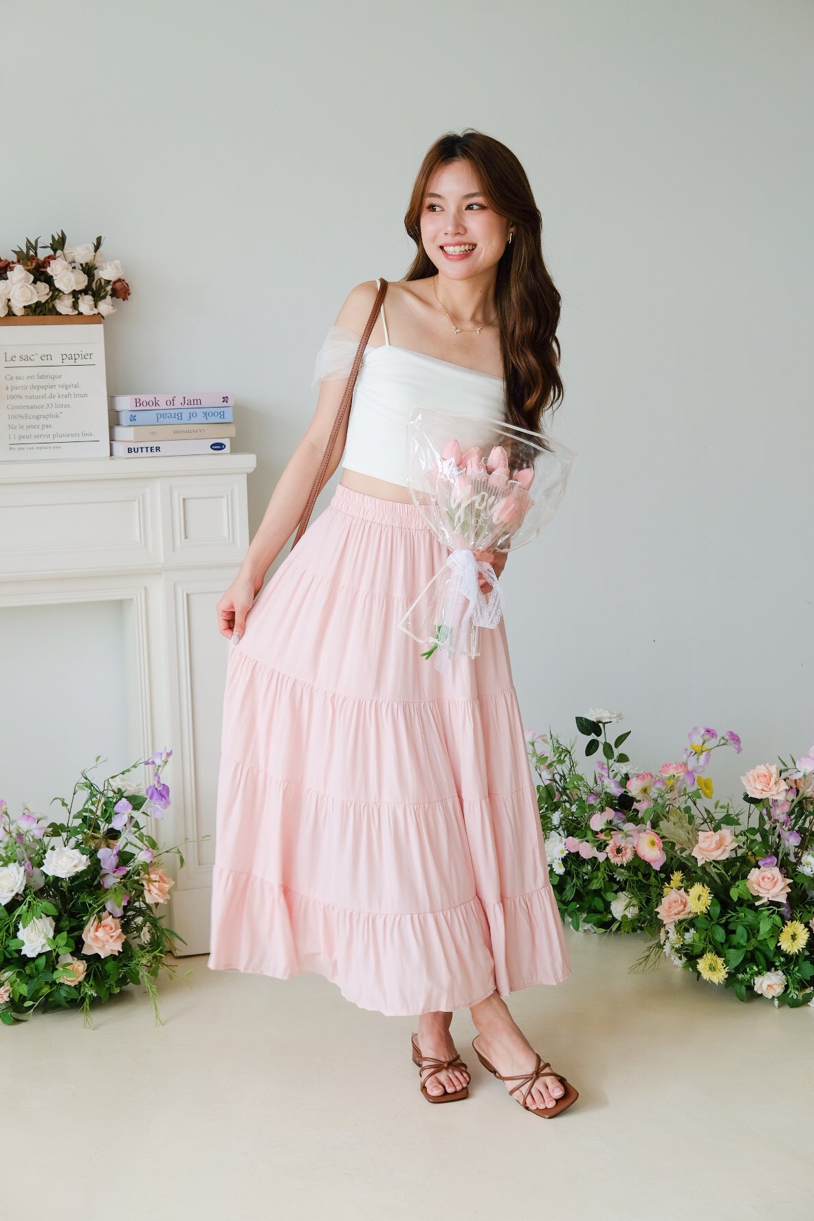 Willa Tiered Maxi Skirt (Pastel Pink)