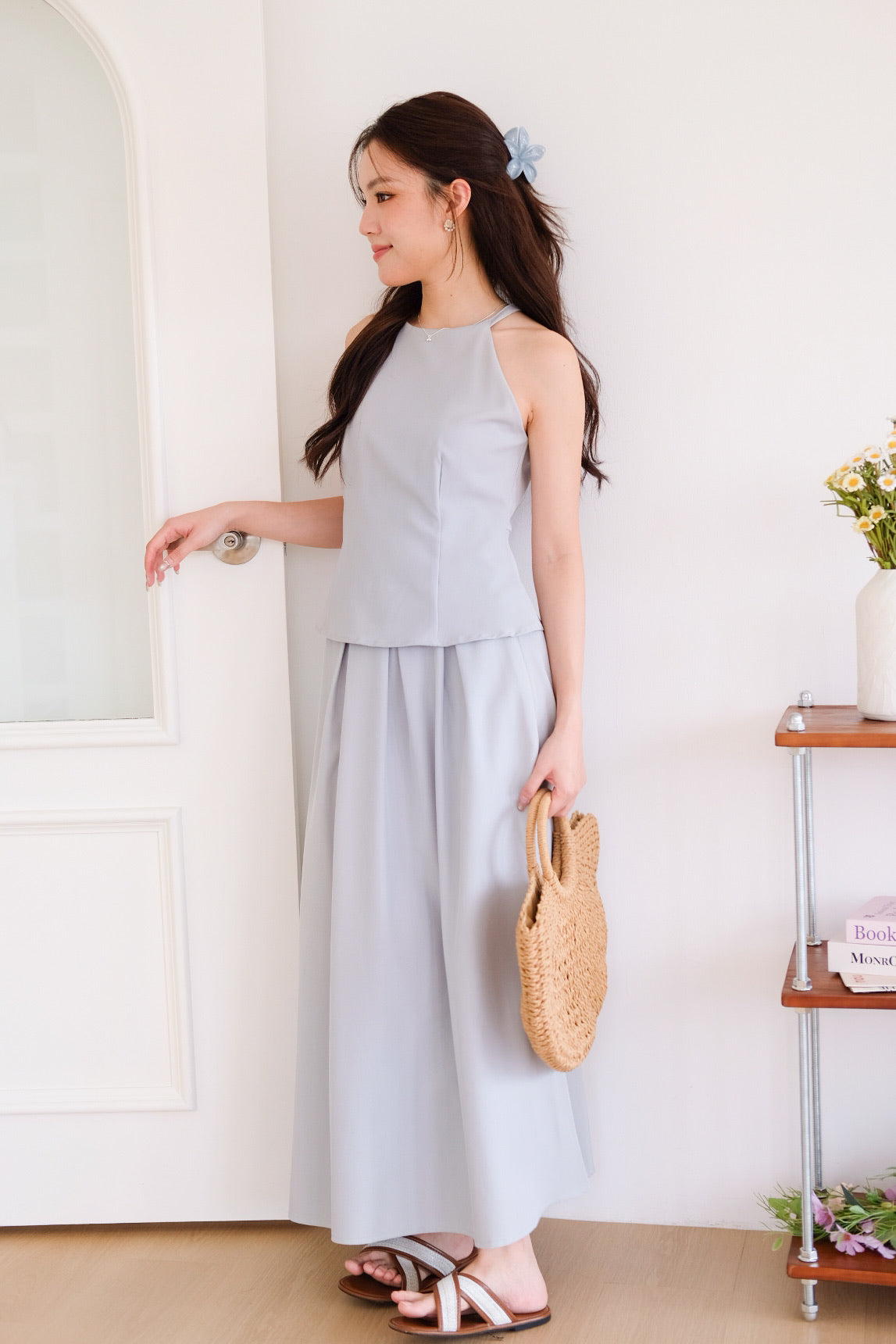 Agnes Halter Maxi Set (Nude Blue)