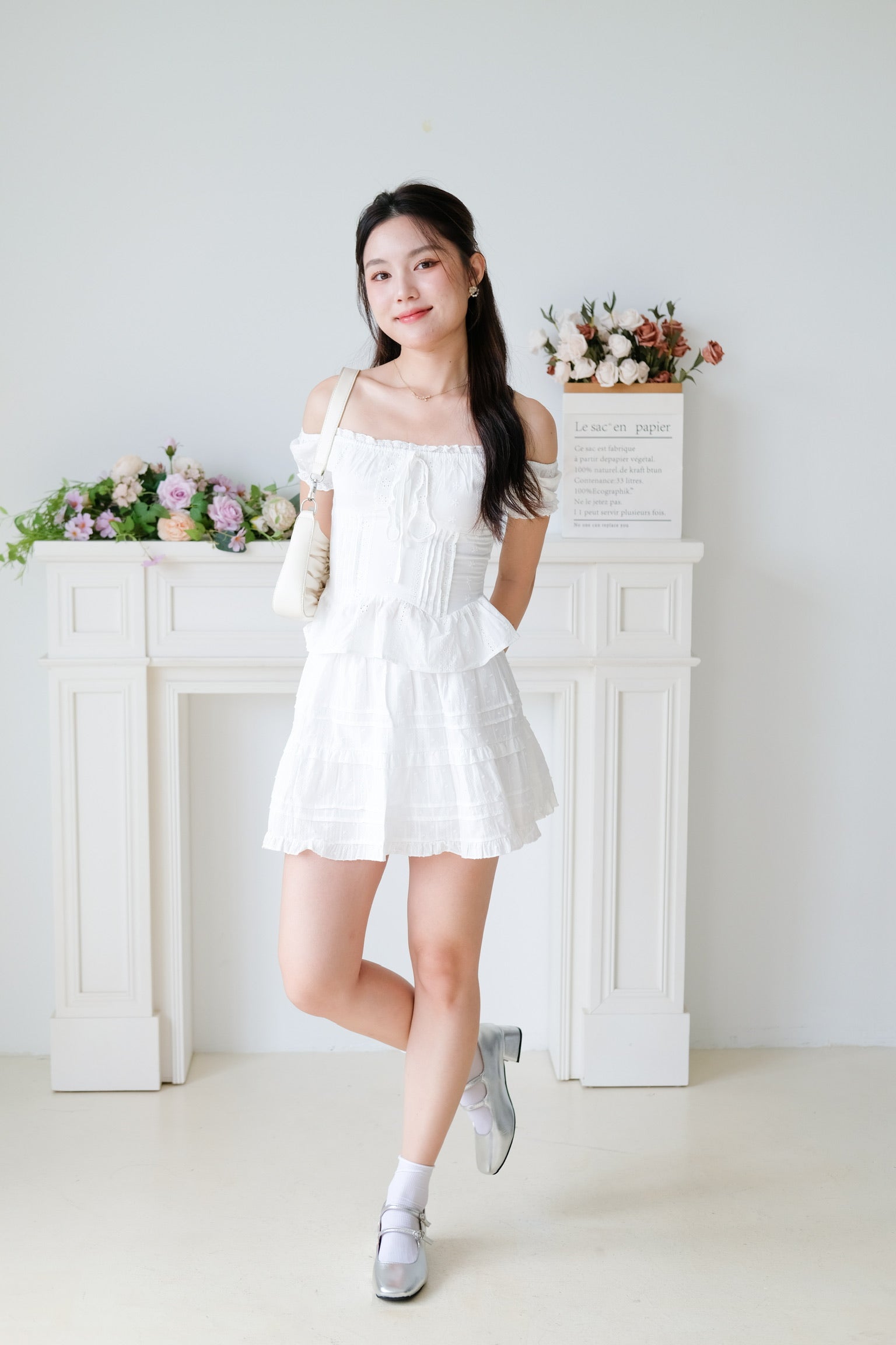 Nara Eyelet Off Shoulder Crop (White)