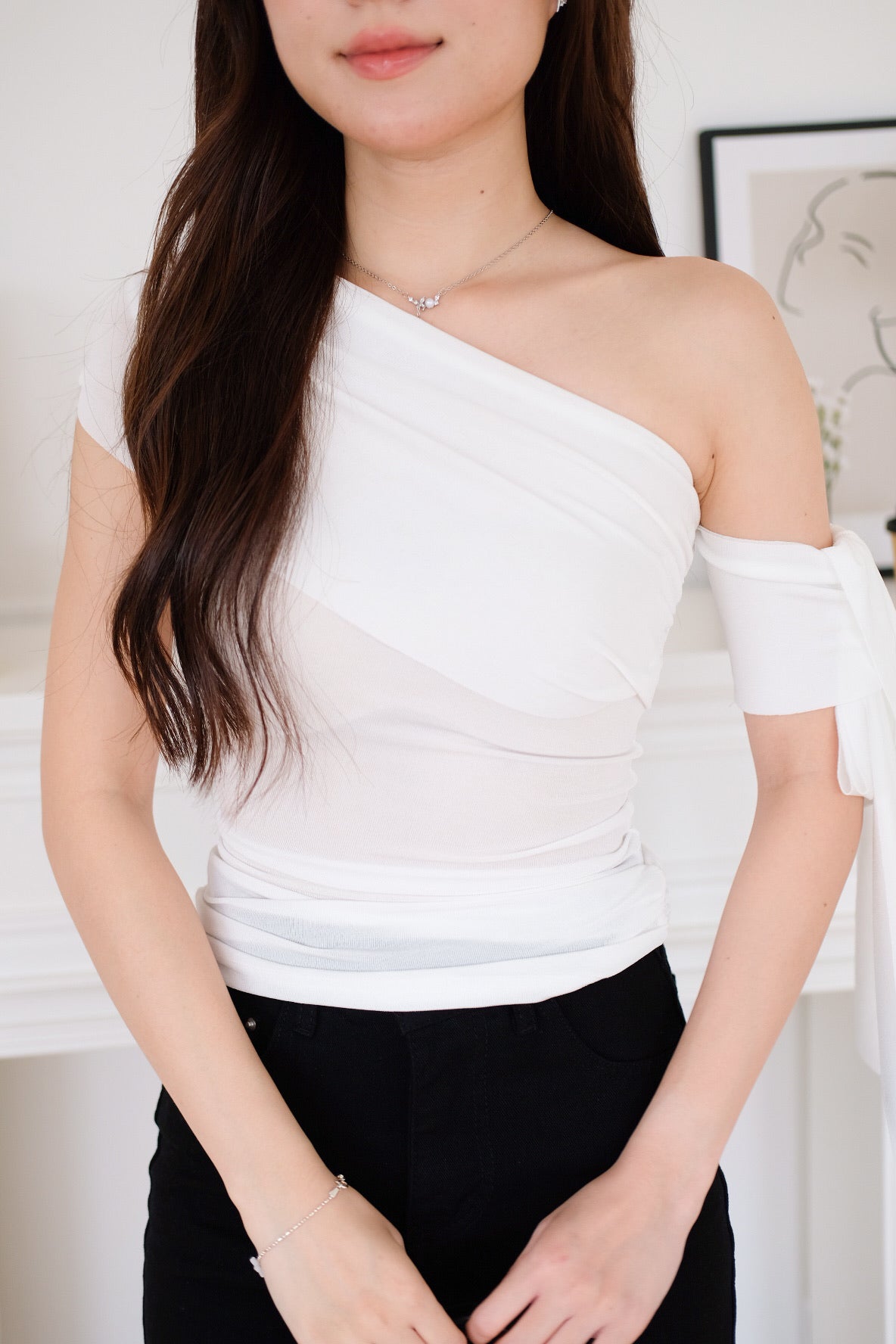 Erika Draped Off Shoulder Top (White)