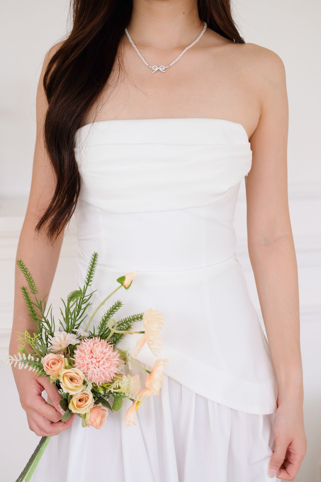 Kellie Asymmetrical Tube Maxi Dress (White)