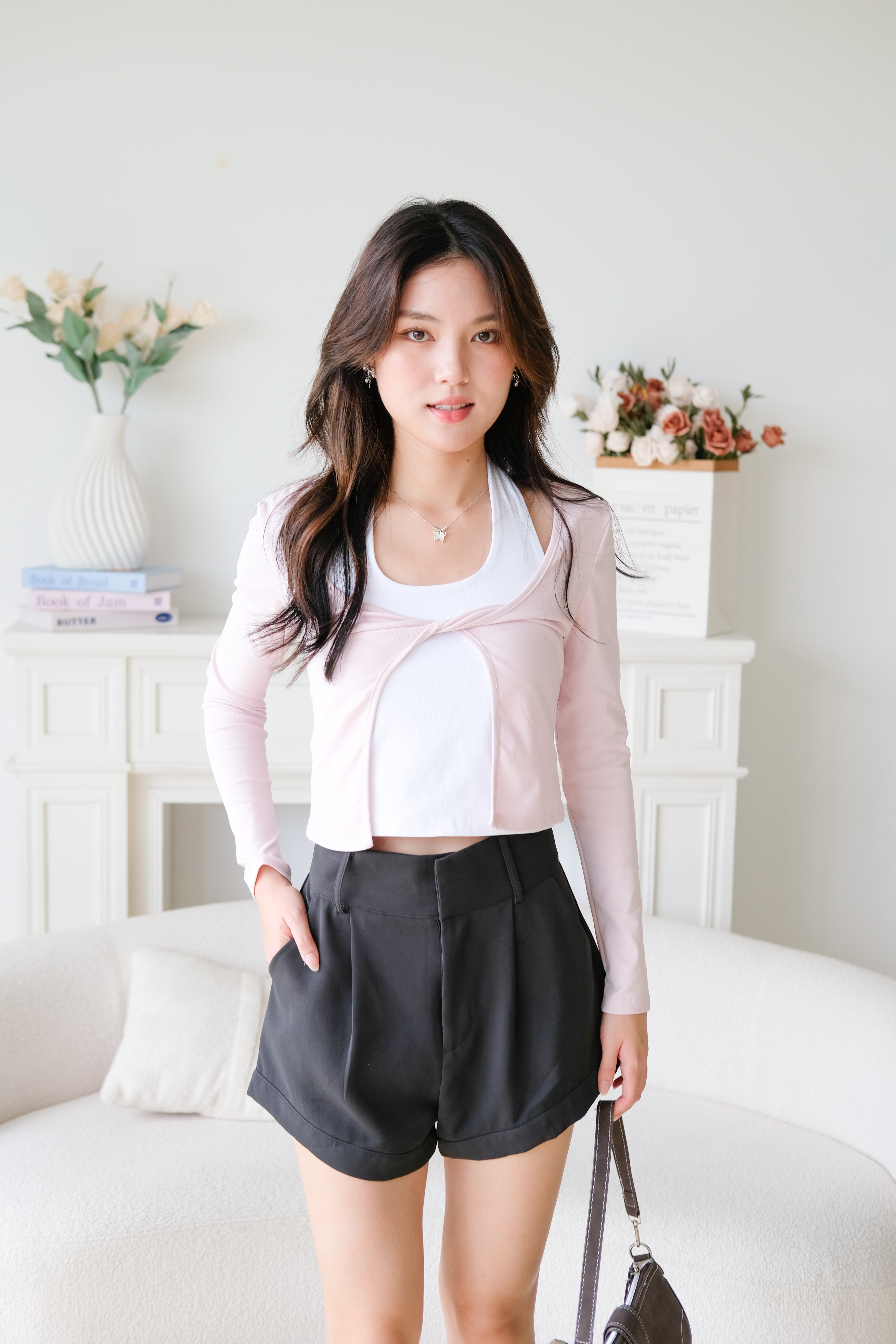 Bowie Curved Hem Basic Shorts (Dark Grey)