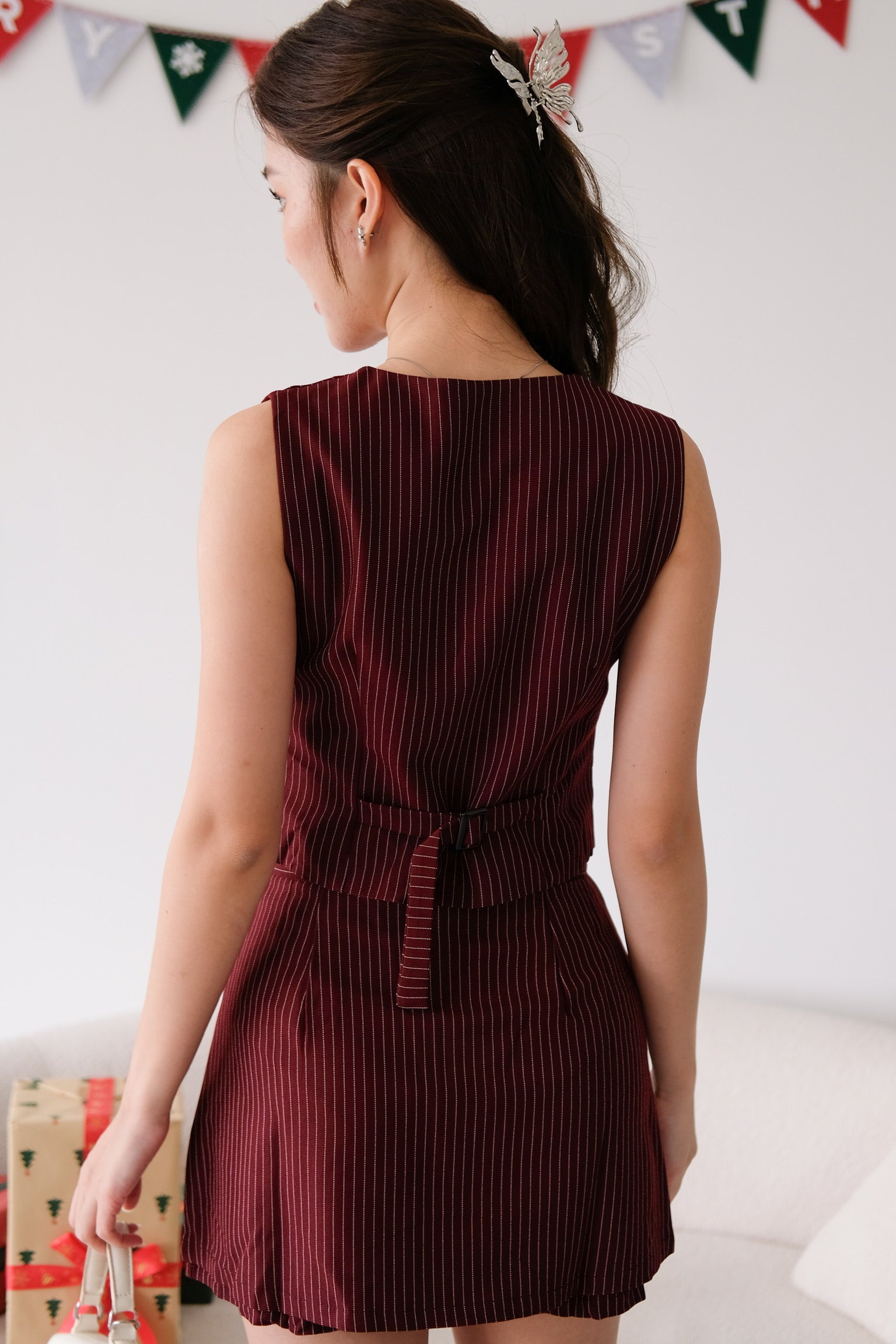 Monroe Pinstripe Vest Set (Maroon)