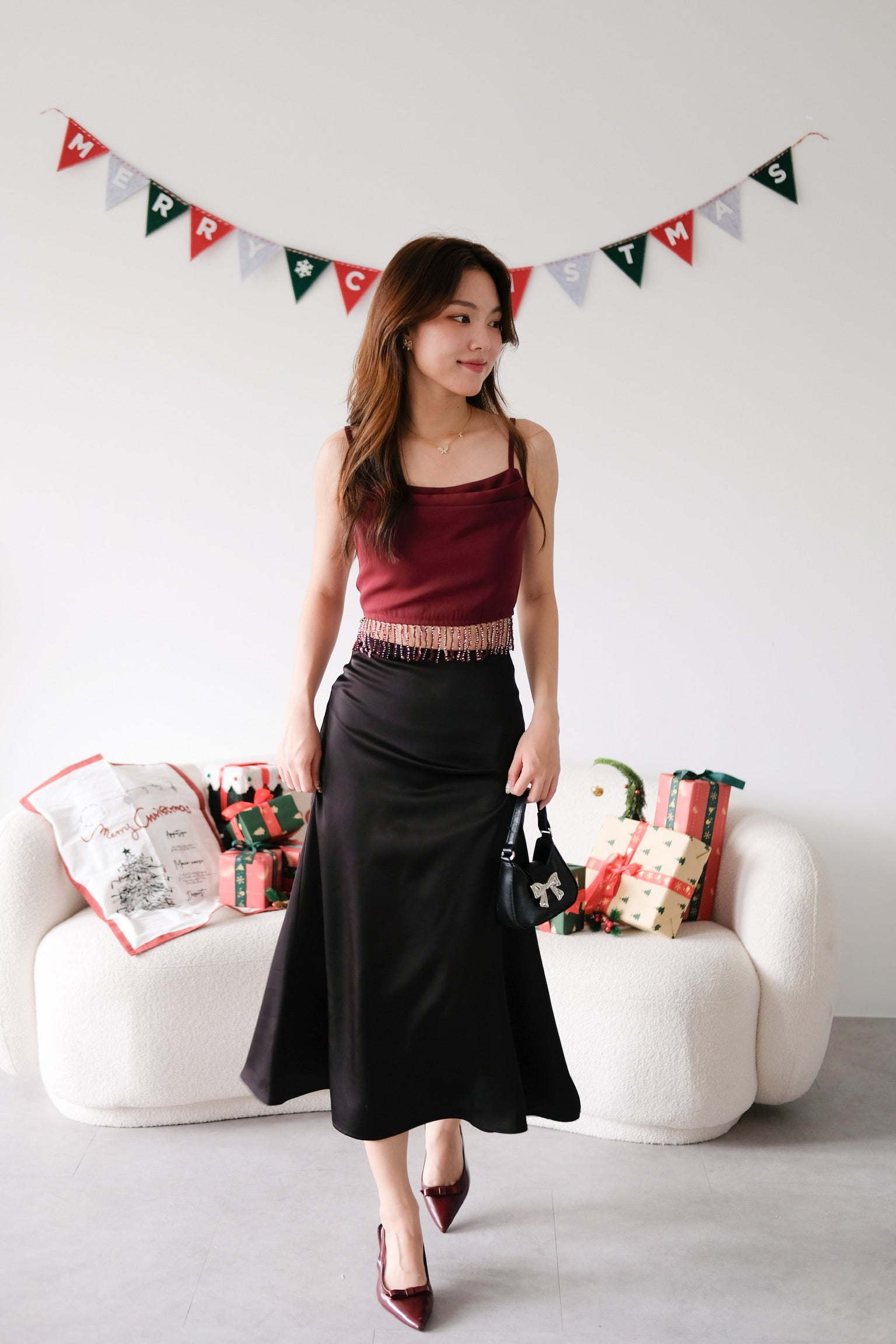 Amaria Embellished Tassel Crop Top (Maroon)