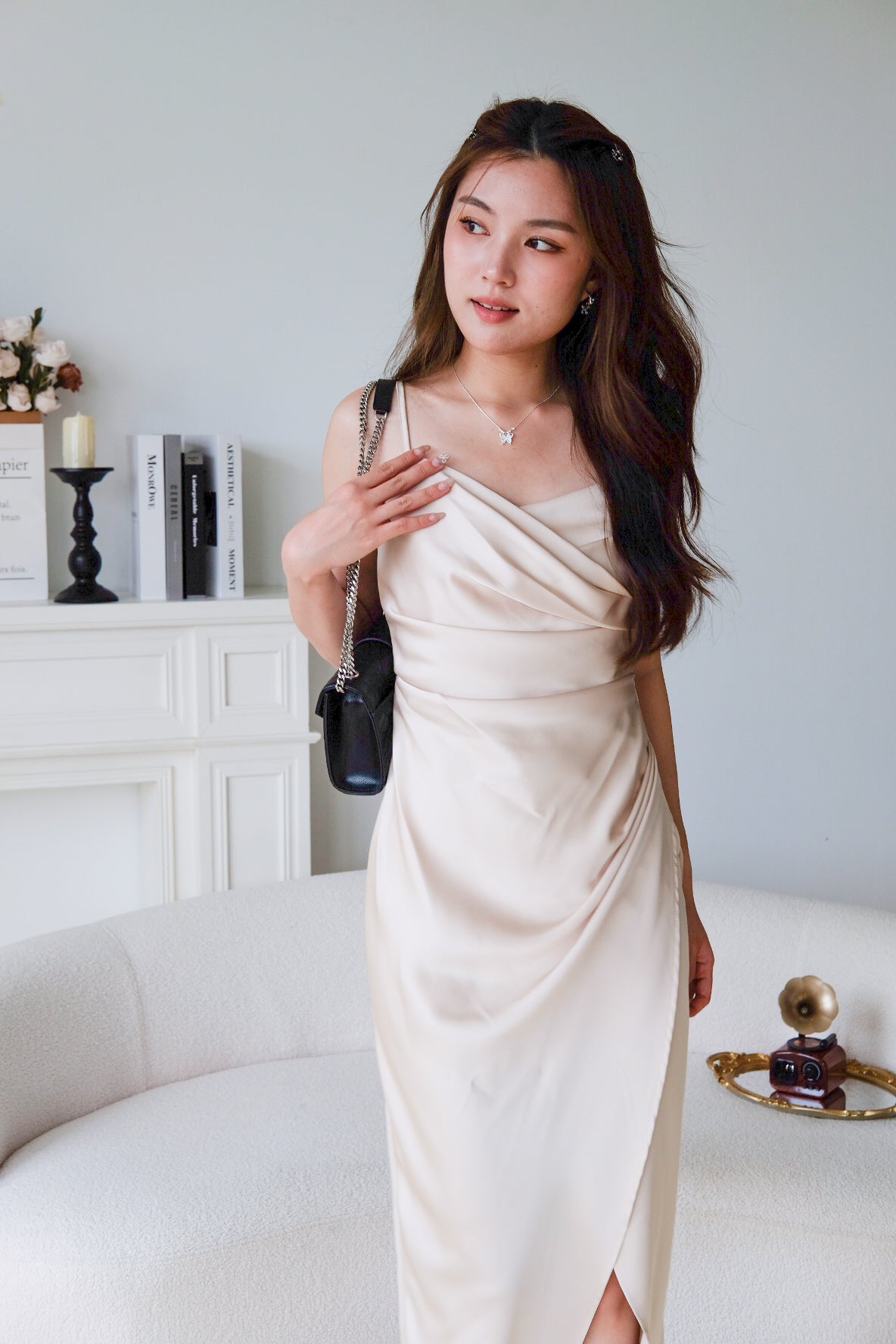Ella Satin Dinner Dress (Champagne)