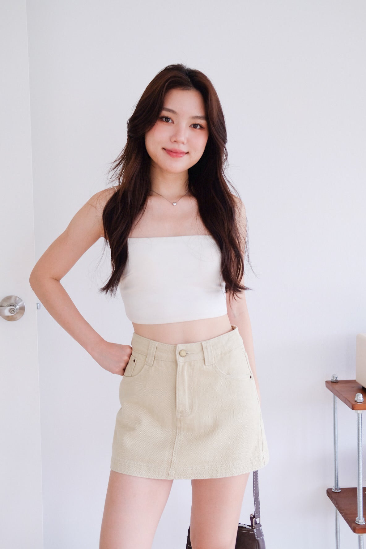 Levin Denim Skorts (Light Khaki)
