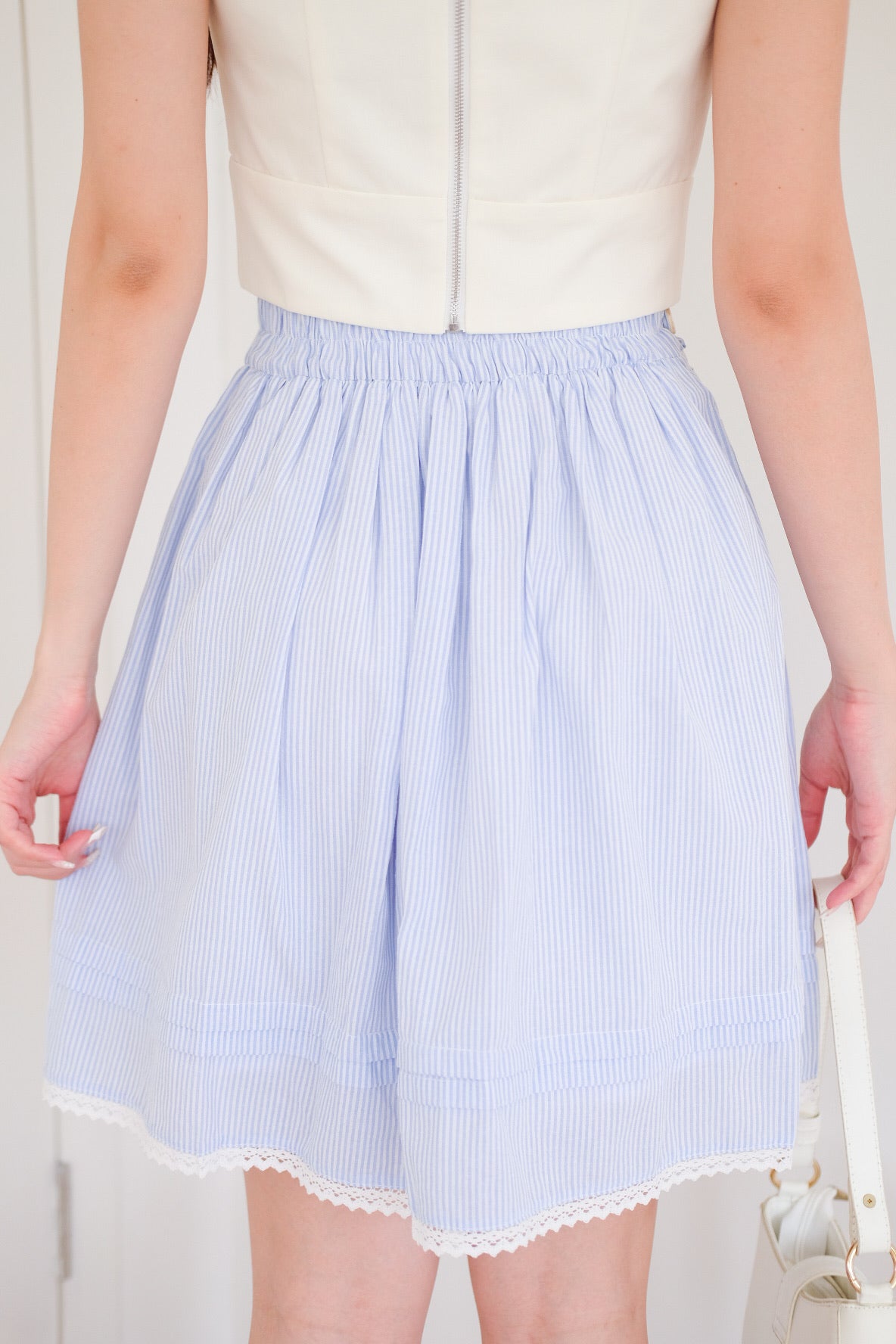 Reini Candy Stripes Knee Length Skirt (Blue)