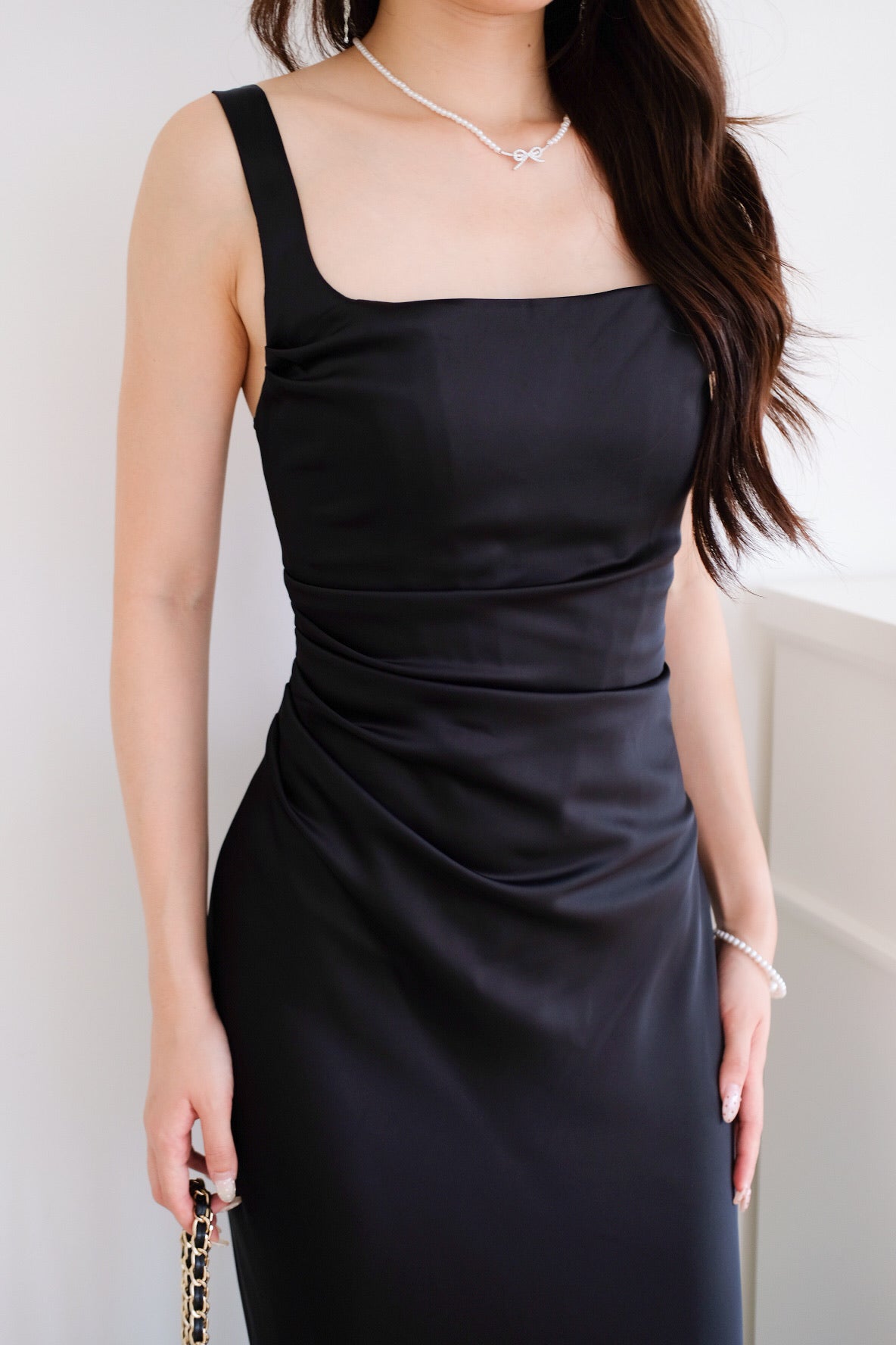 Adora Satin Mermaid Maxi Dress (Black)