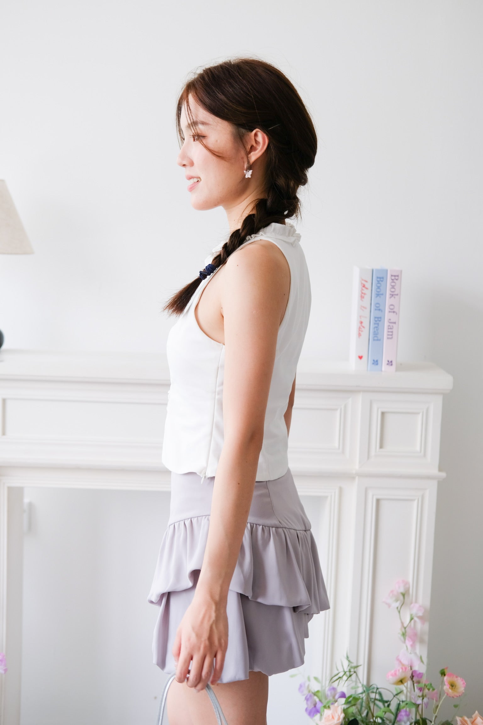 Evangeline Frills V Neck Top (White)