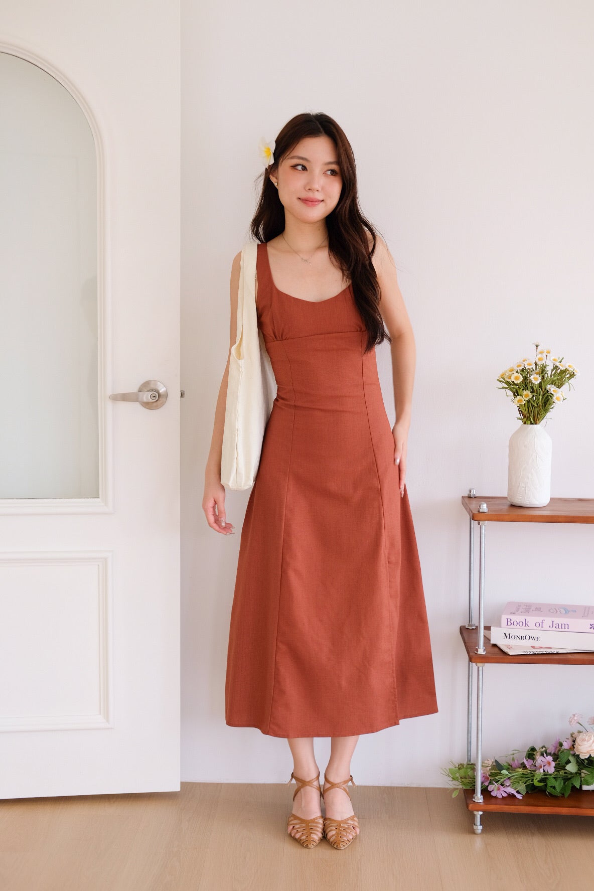 Clover Linen Slit Dress (Burnt Orange)