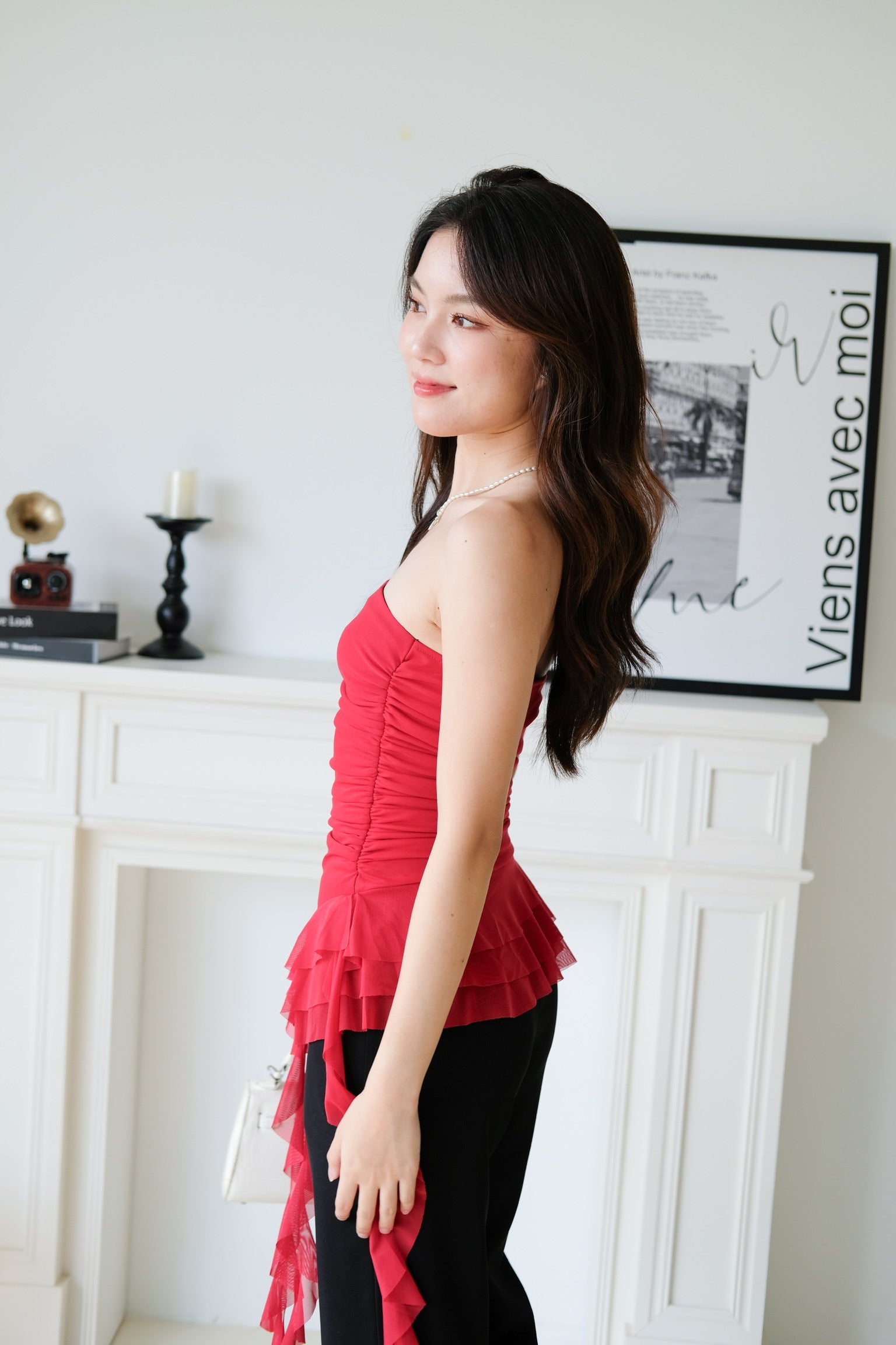Sona Ruffle Assymetrical Tube Top (Red)
