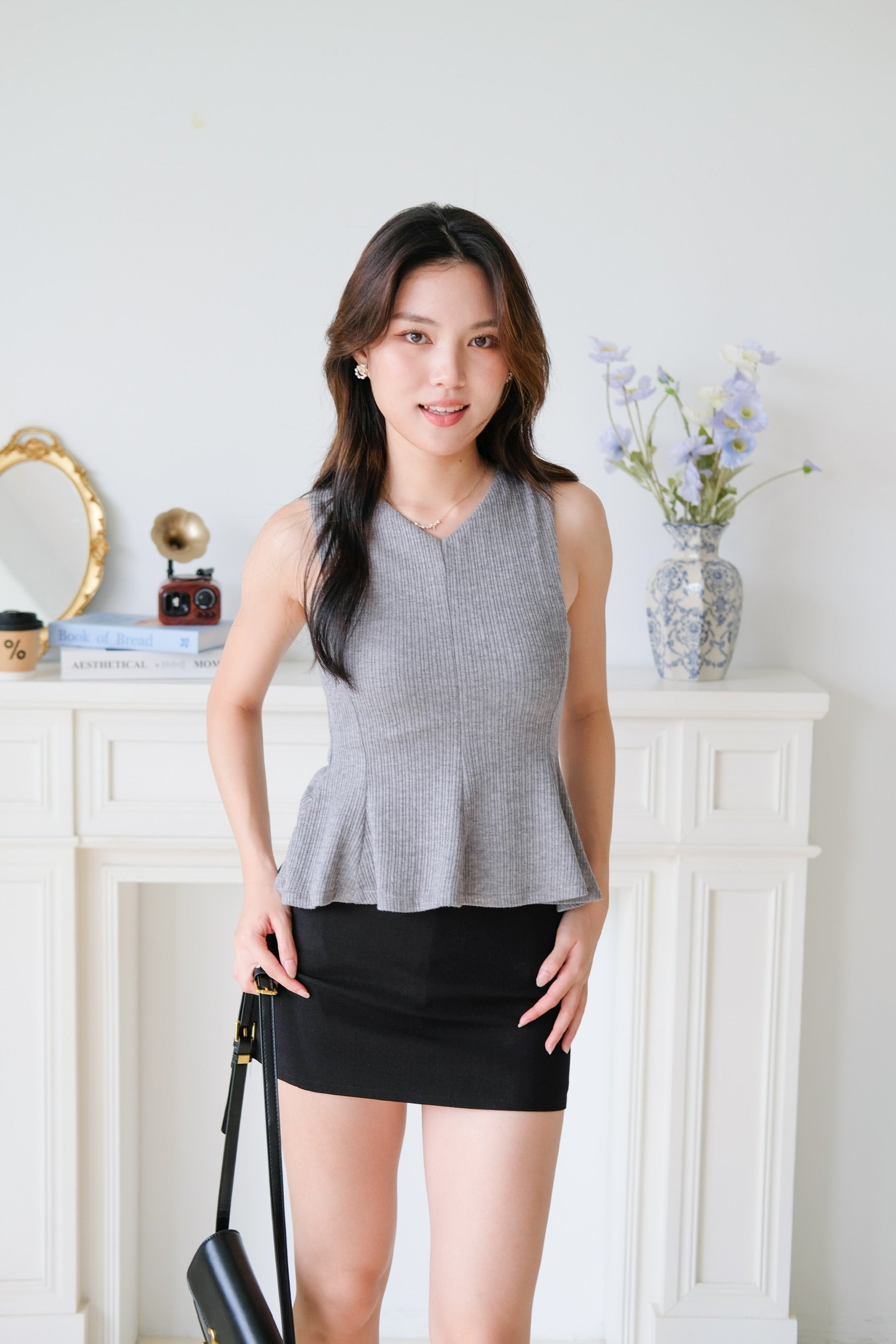 Poppy Peplum Top (Grey)