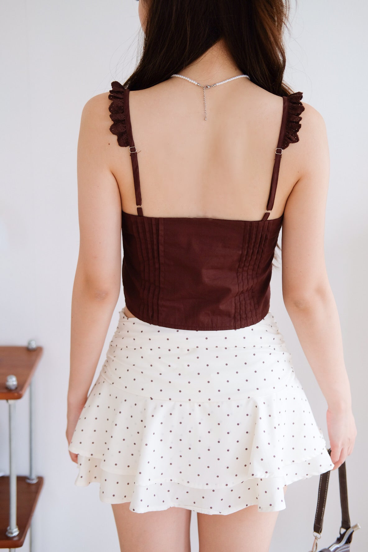 Belle Eyelet Coquette Crop Top (Brown)