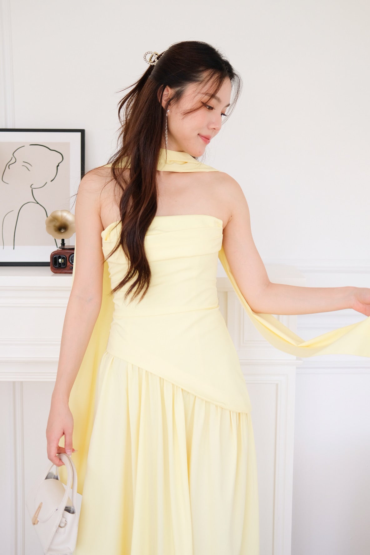 Kellie Asymmetrical Tube Maxi Dress (Sunshine Yellow)