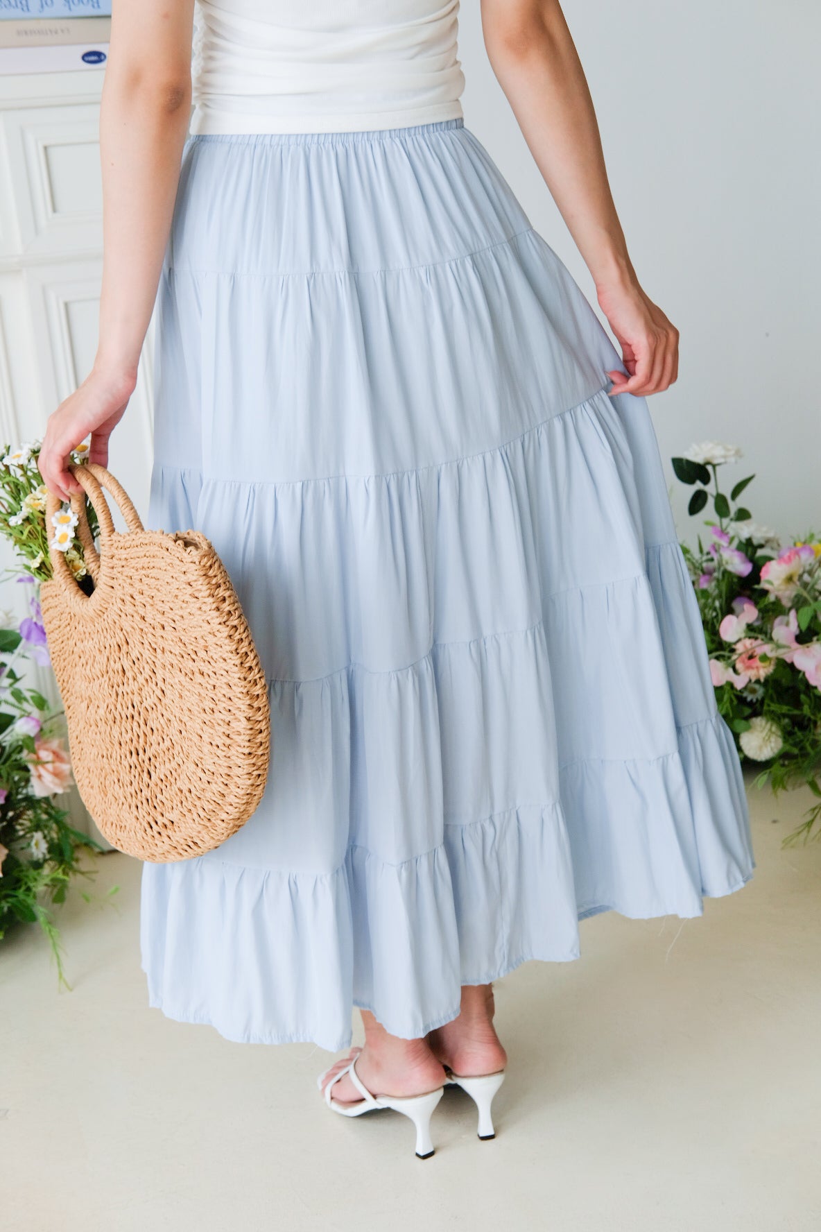 Willa Tiered Maxi Skirt (Sky Blue)
