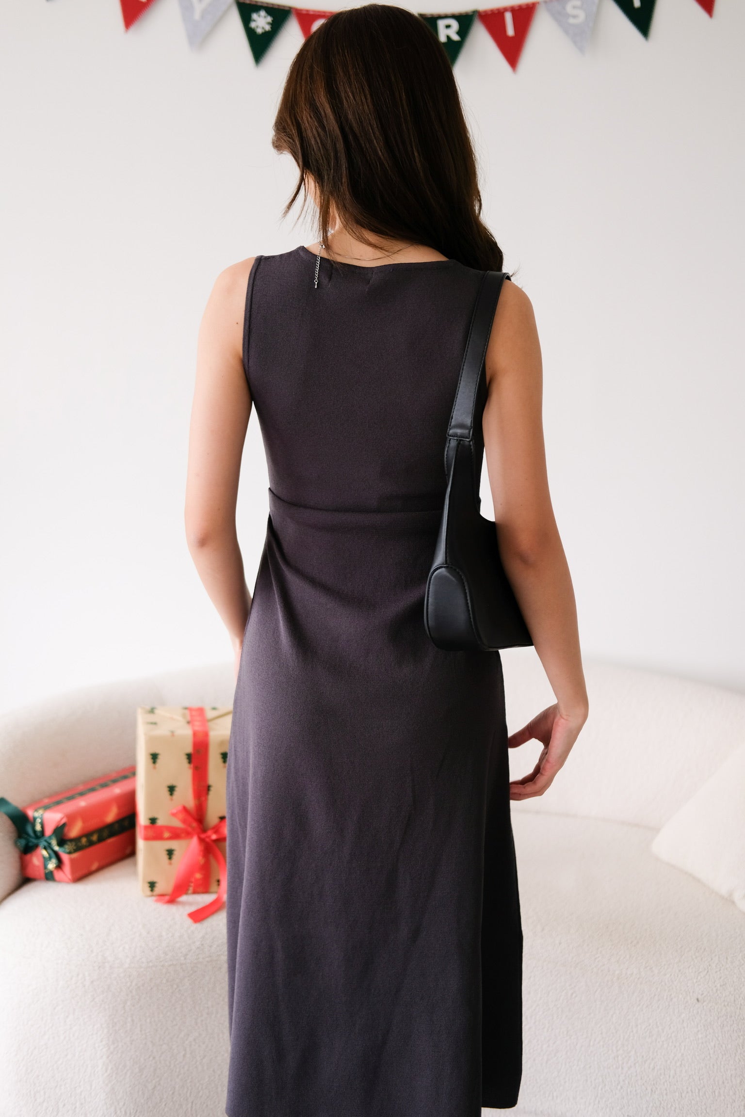 Roxanne Knit Comfy Midaxi Dress (Dark Grey)