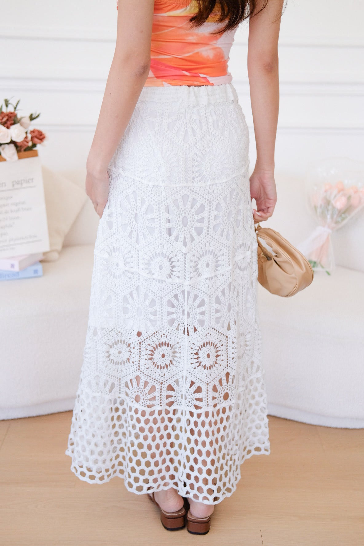 Zahara Crochet Maxi Skirt (White)