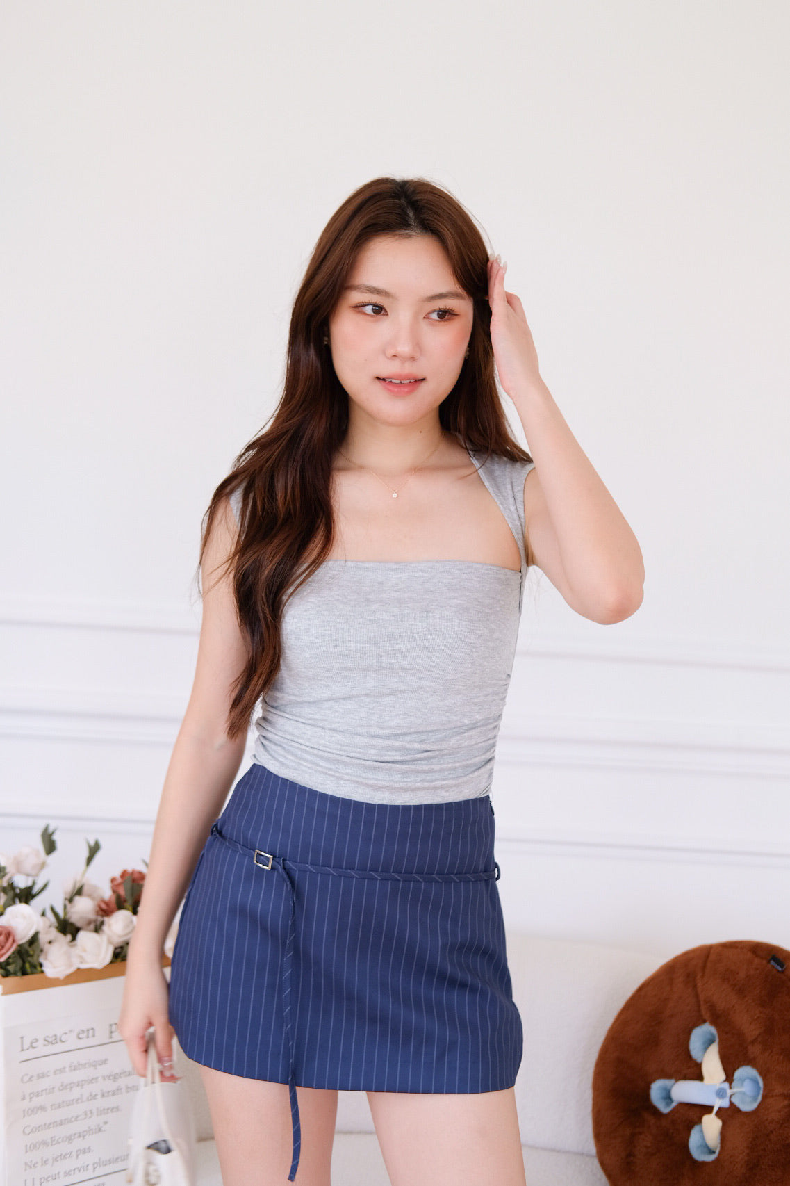Tasha Mini Belt Skort (Pinstripe Blue)
