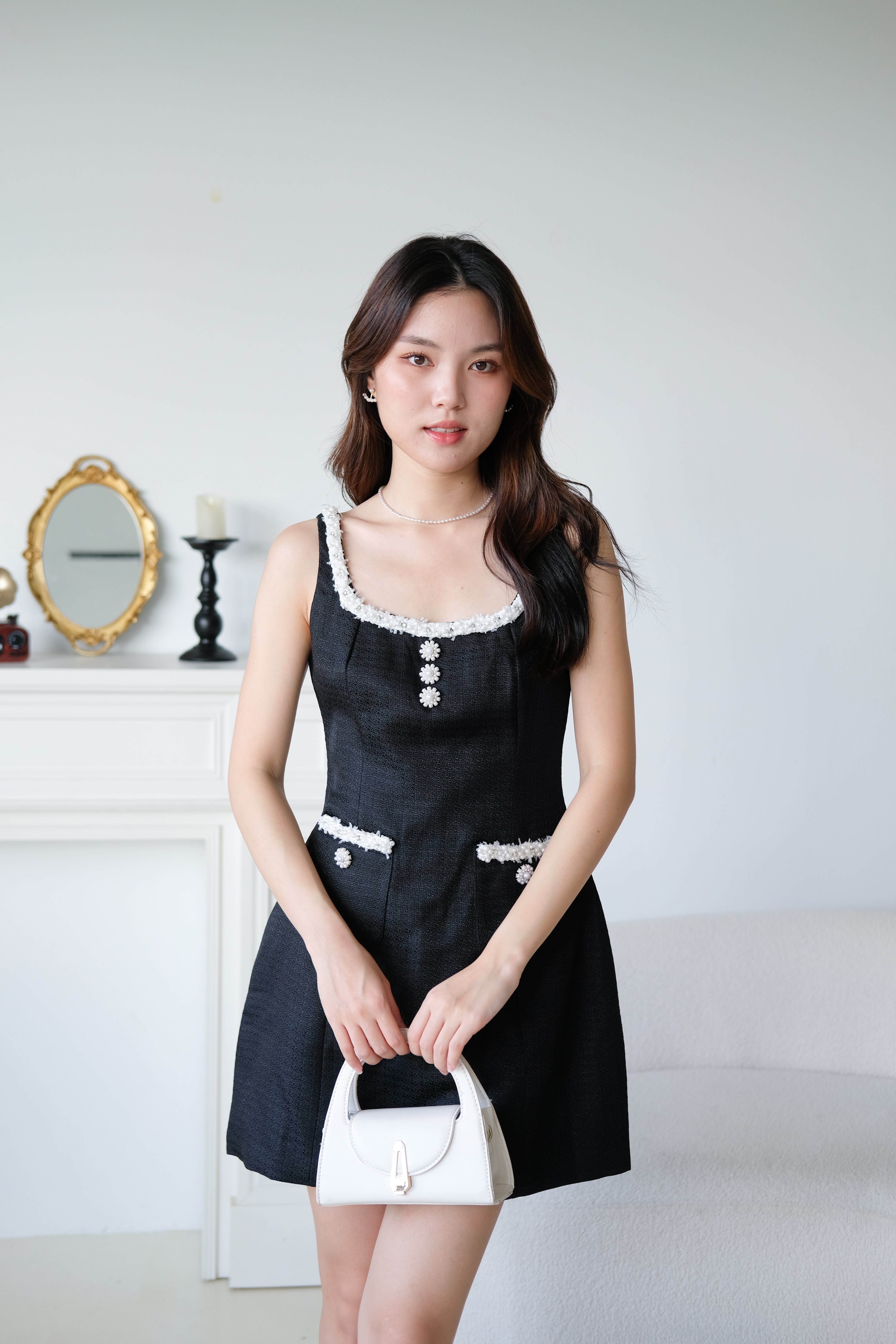Lenora Tweed Vintage Dress (Black)