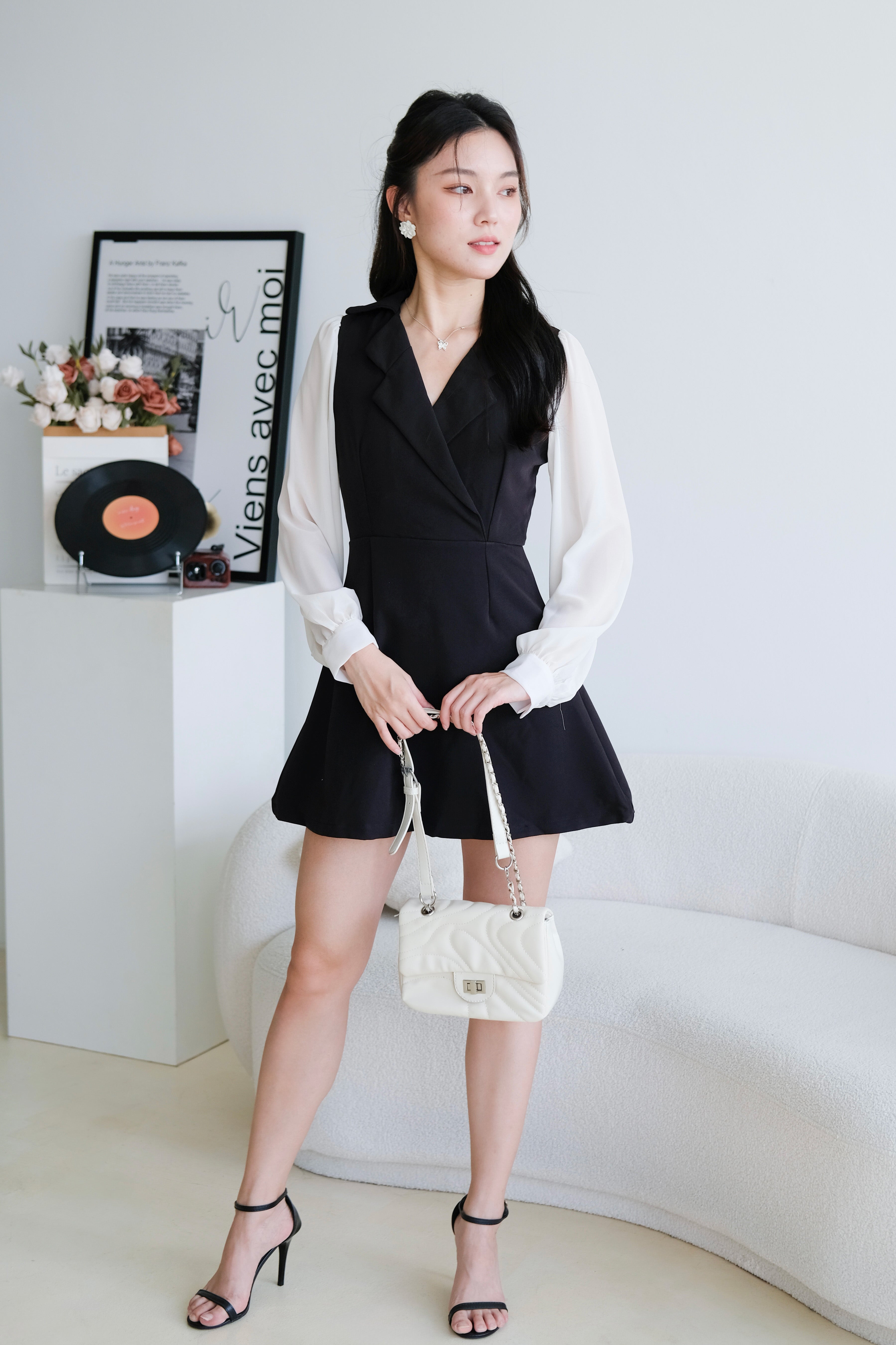 Louisa Blazer Sleeve Dress (Black)