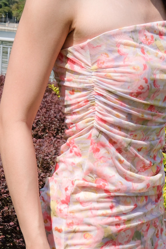 Rayla Floral Asymmetrical Tube Dress (Raspberry Pink)